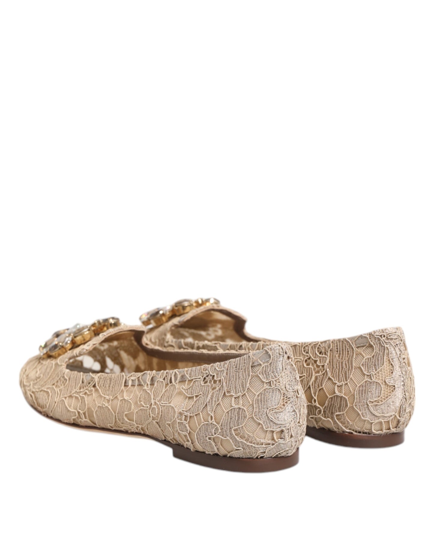 Dolce & Gabbana – Taormina – Flache Schuhe mit Spitze und Kristallen in Elfenbein