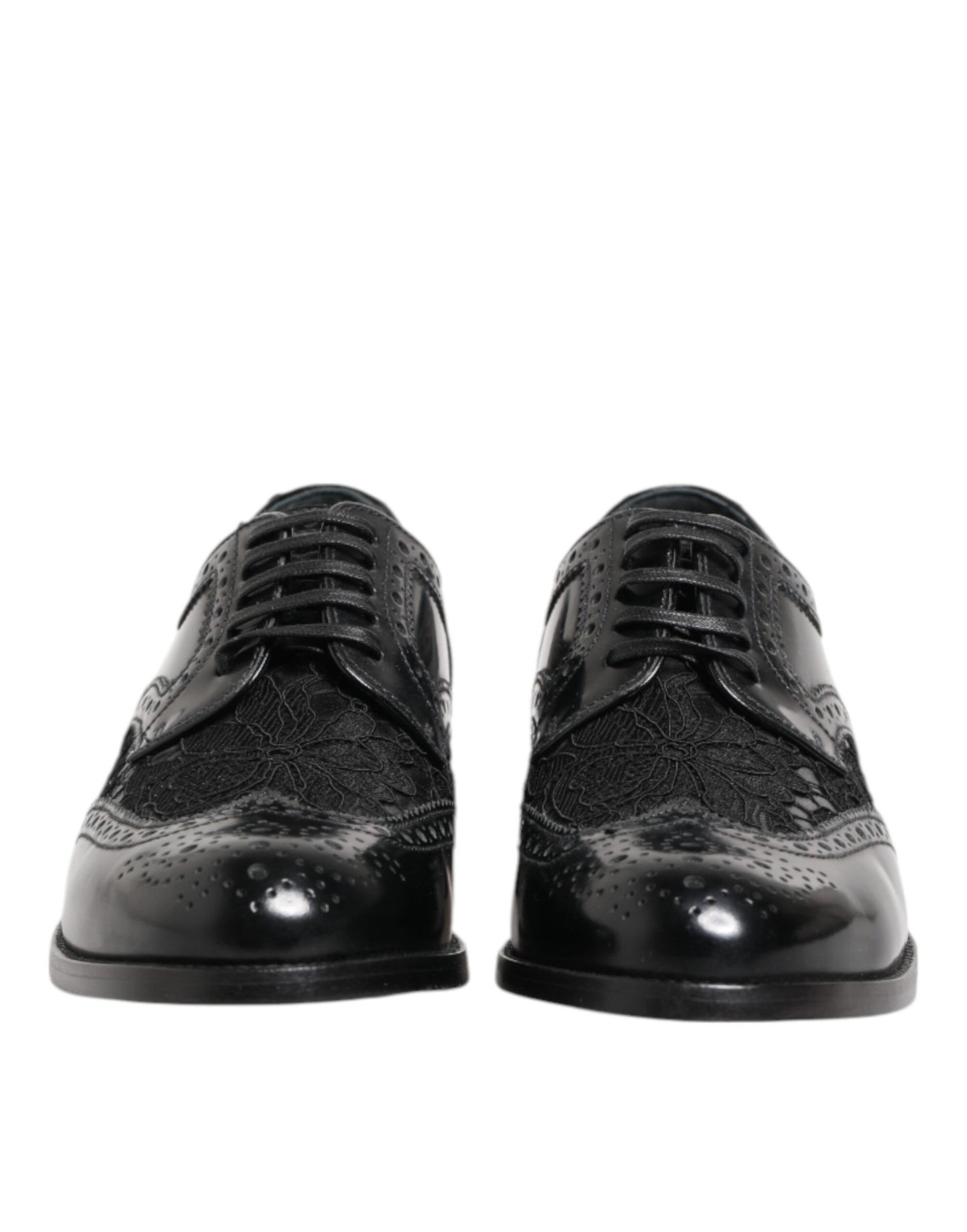 Dolce & Gabbana – Formelle Schuhe aus schwarzem Leder mit floraler Spitze