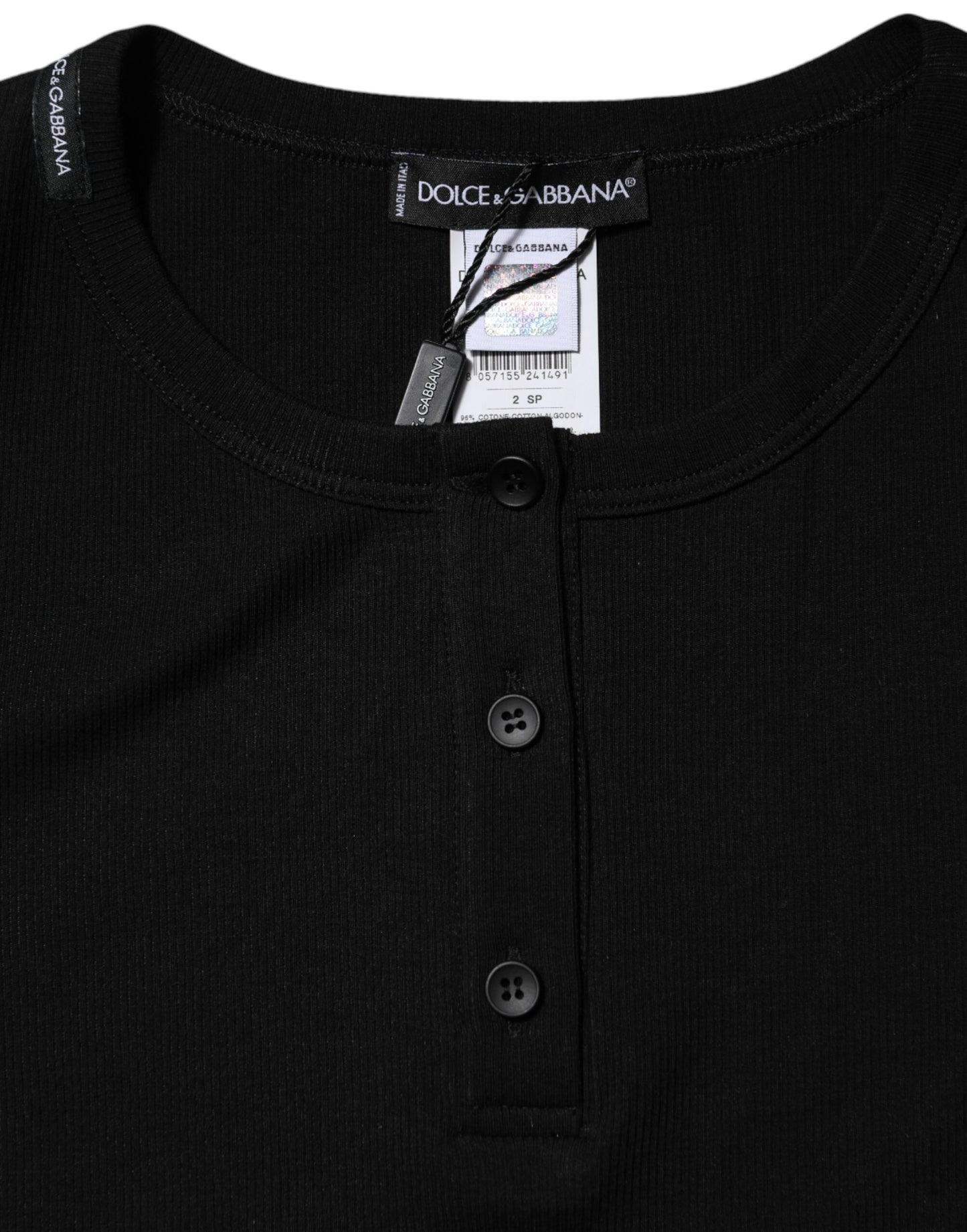 Dolce & Gabbana – Schwarzes Henley-T-Shirt aus Baumwolle mit kurzen Ärmeln
