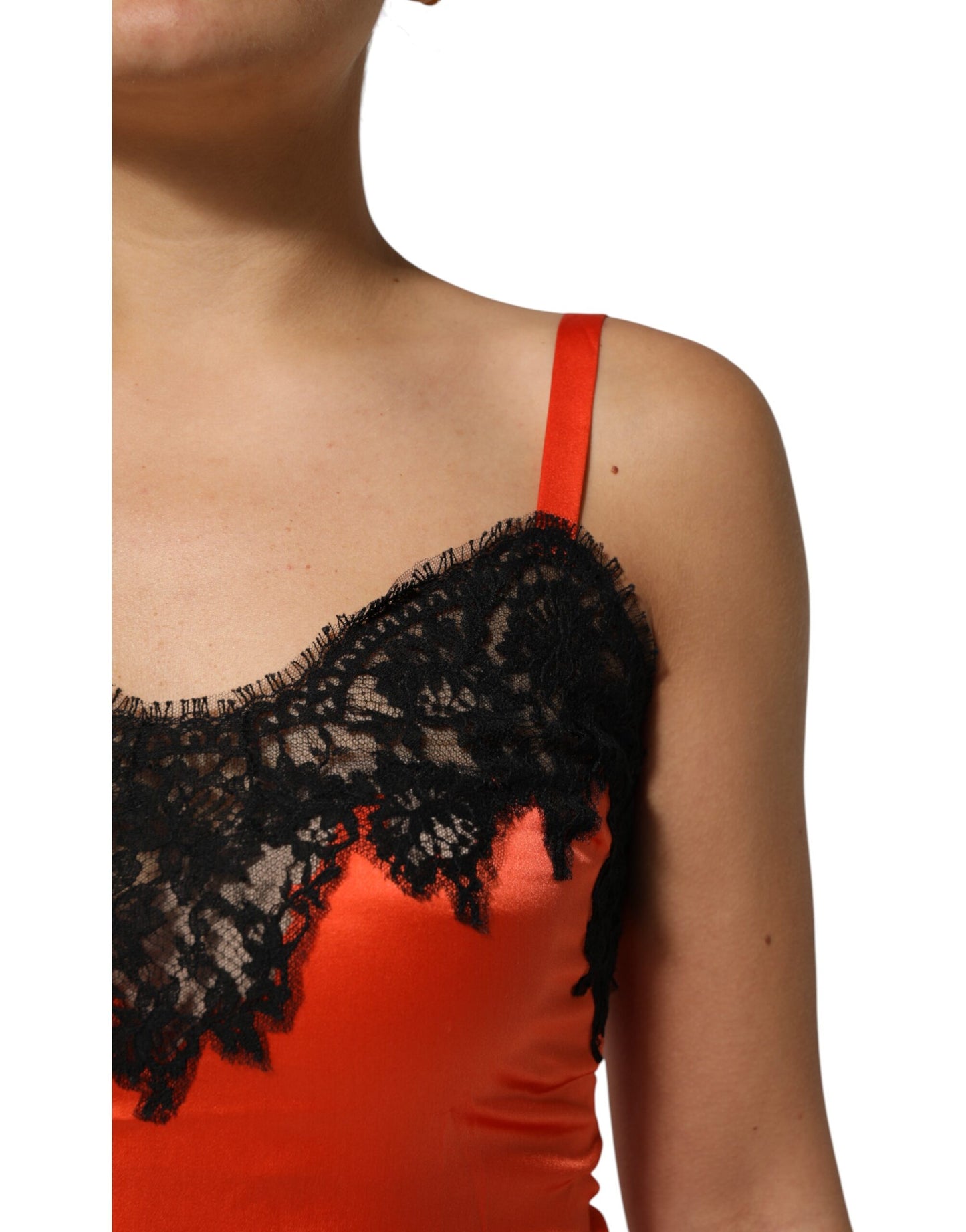 Dolce & Gabbana Rot-Schwarzes ärmelloses Seiden-Tanktop mit Spitzenbesatz