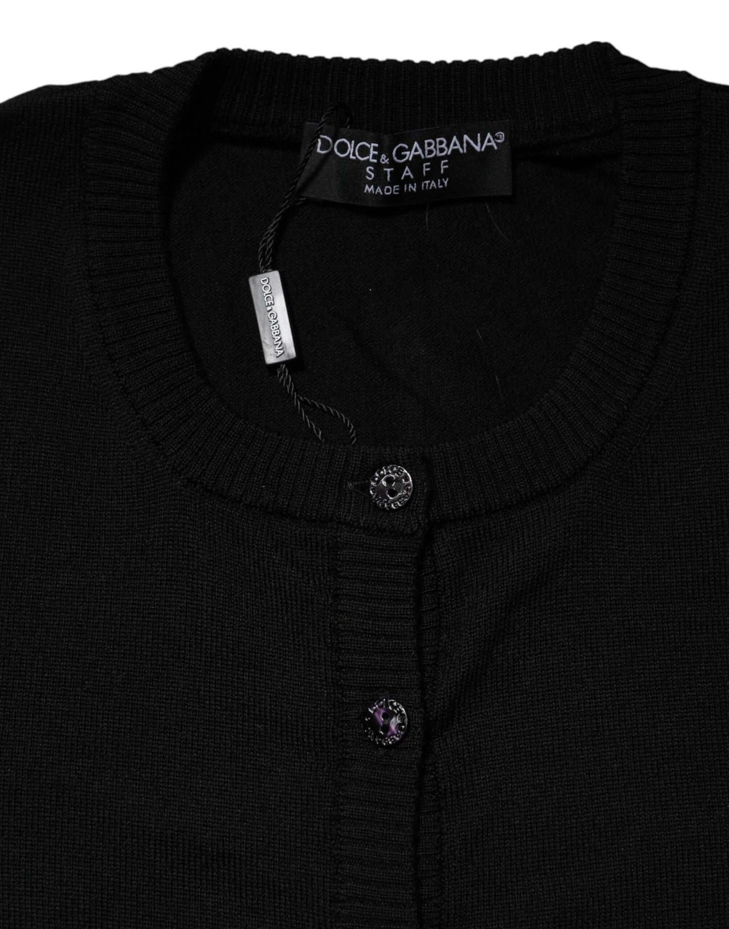 Dolce & Gabbana – Schwarzer Cardigan aus Wollstrick mit Rundhalsausschnitt