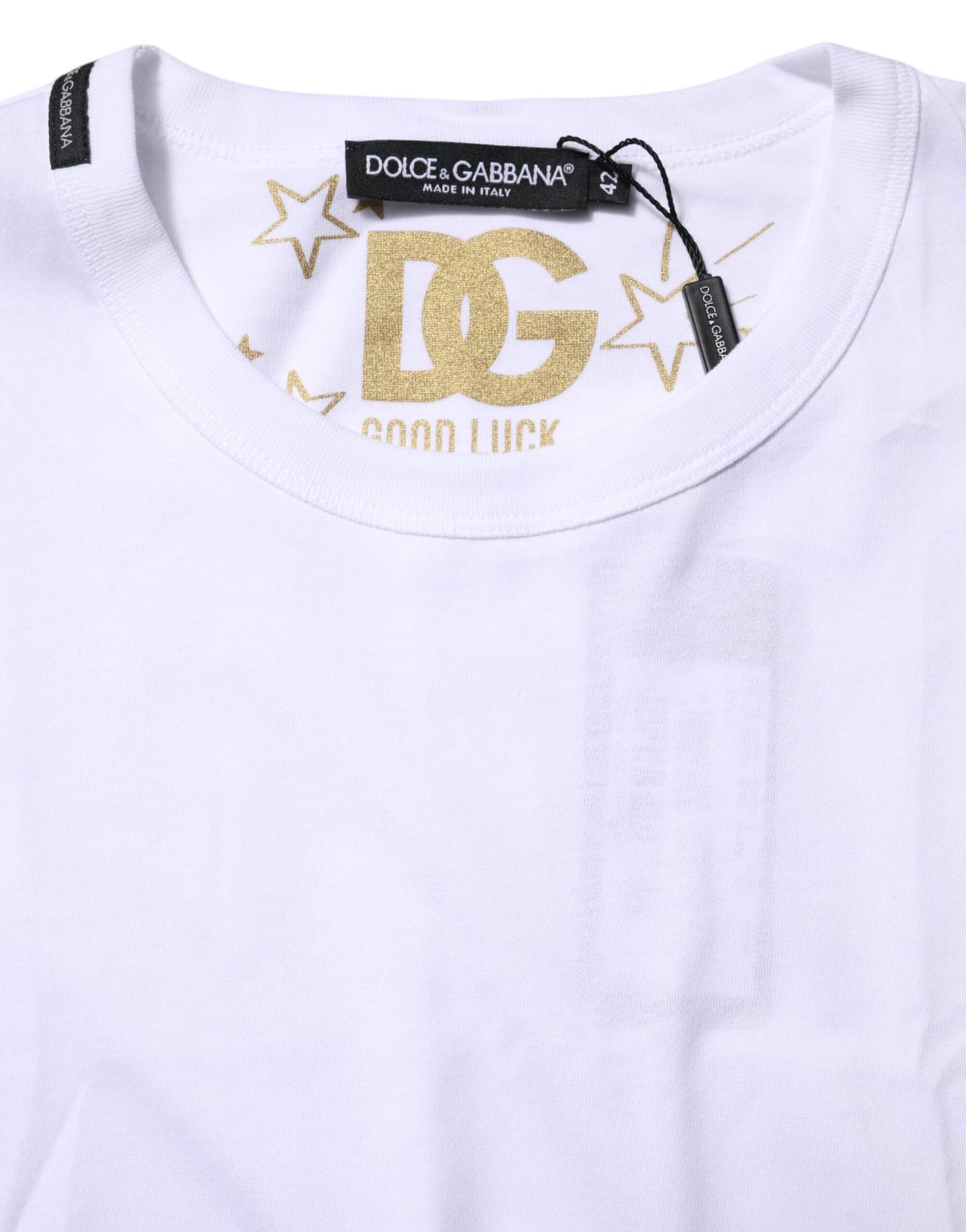 Dolce & Gabbana Weißes Goodluck 2022 T-Shirt mit Rundhalsausschnitt aus Baumwolle