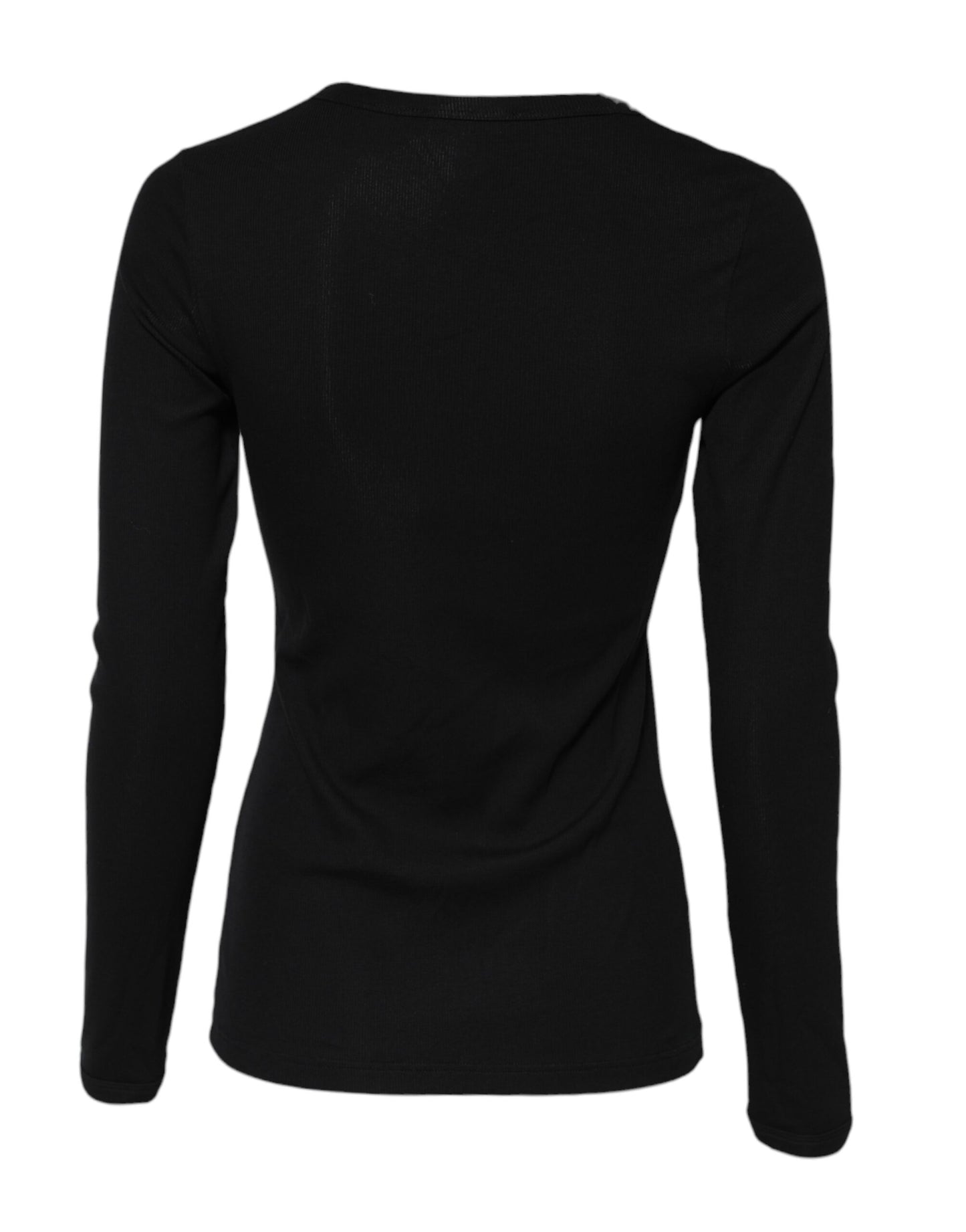 Dolce & Gabbana – Schwarzes T-Shirt aus Baumwollstrick mit Rundhalsausschnitt und langen Ärmeln