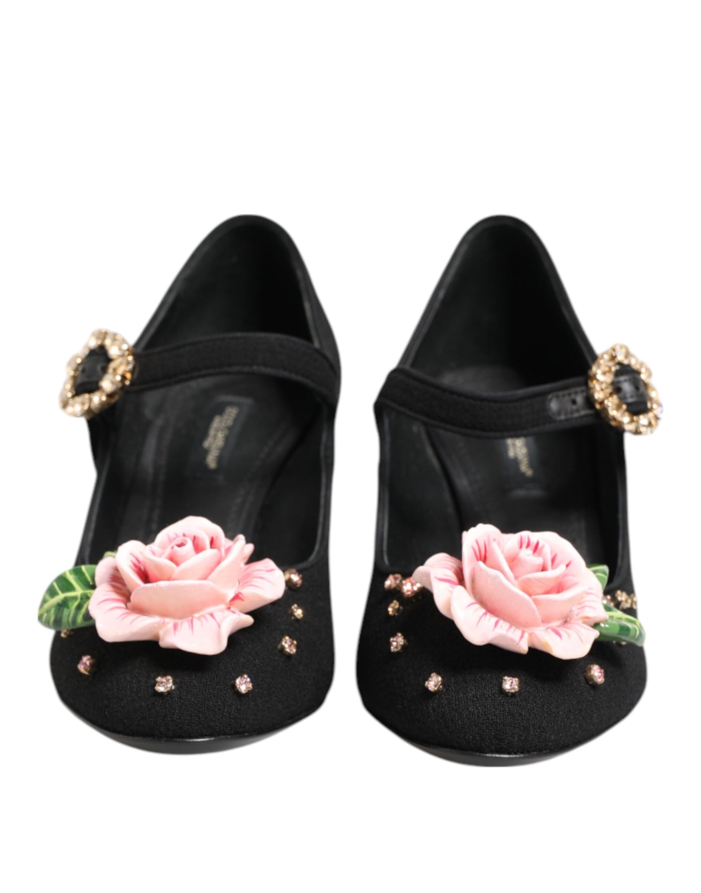 Dolce & Gabbana – Schwarze Mary-Jane-Schuhe mit Blumen- und Kristallverzierung