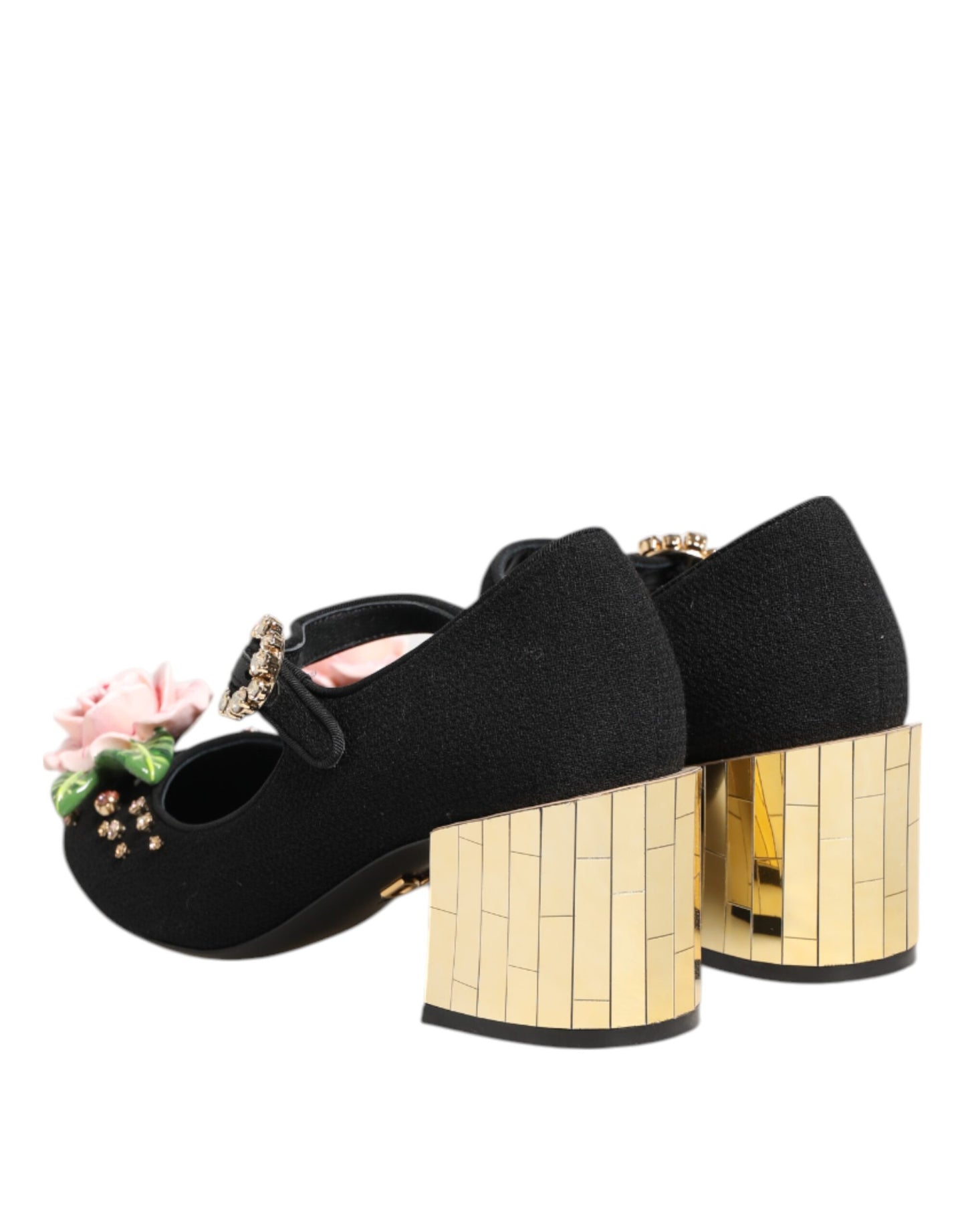 Dolce & Gabbana – Schwarze Mary-Jane-Schuhe mit Blumen- und Kristallverzierung