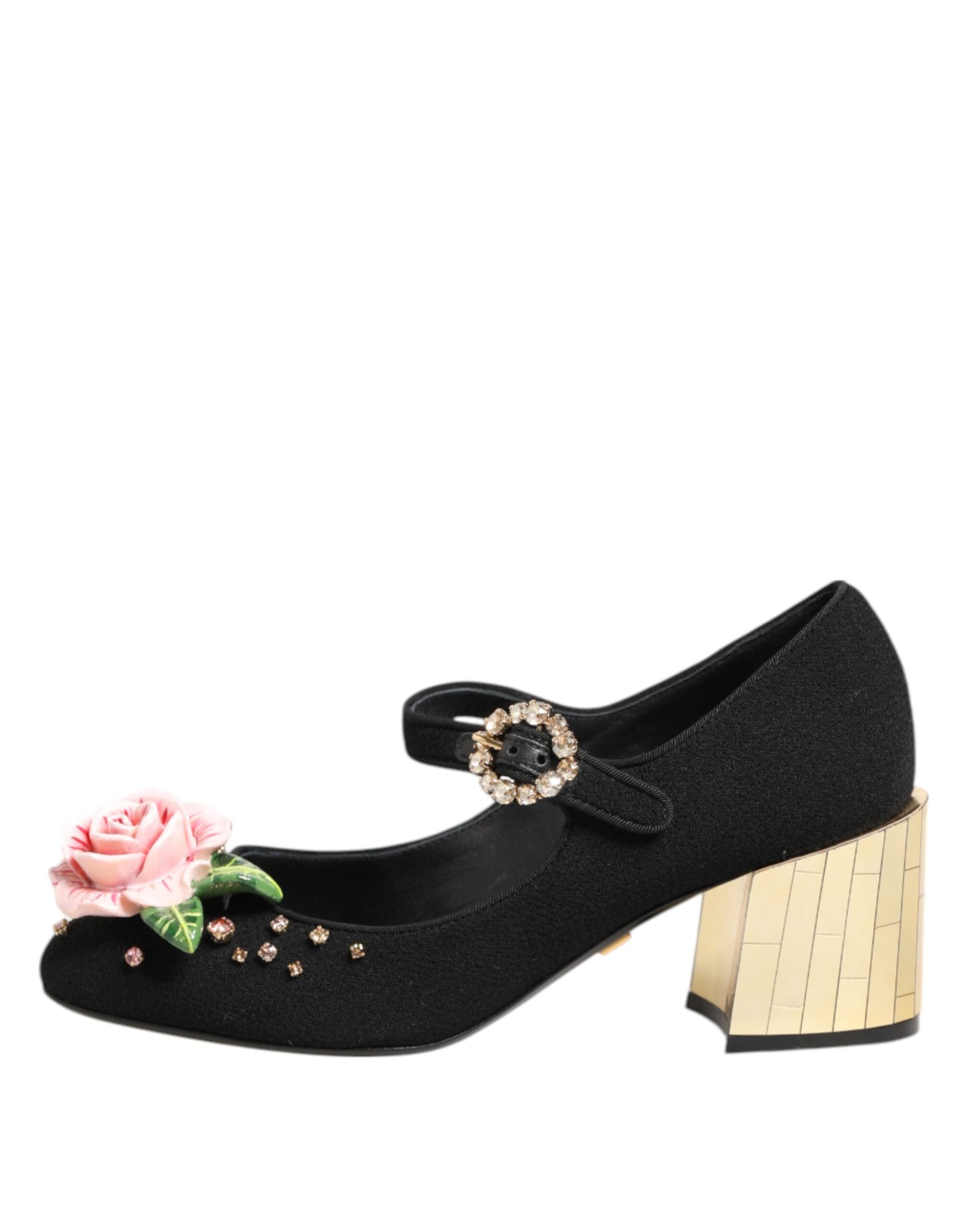 Dolce & Gabbana – Schwarze Mary-Jane-Schuhe mit Blumen- und Kristallverzierung