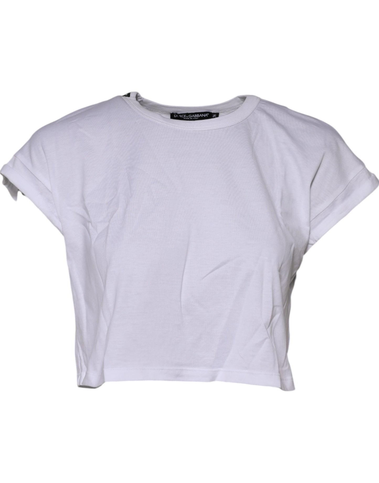 Dolce & Gabbana – Weißes, kurzes T-Shirt aus Baumwolle mit Rundhalsausschnitt