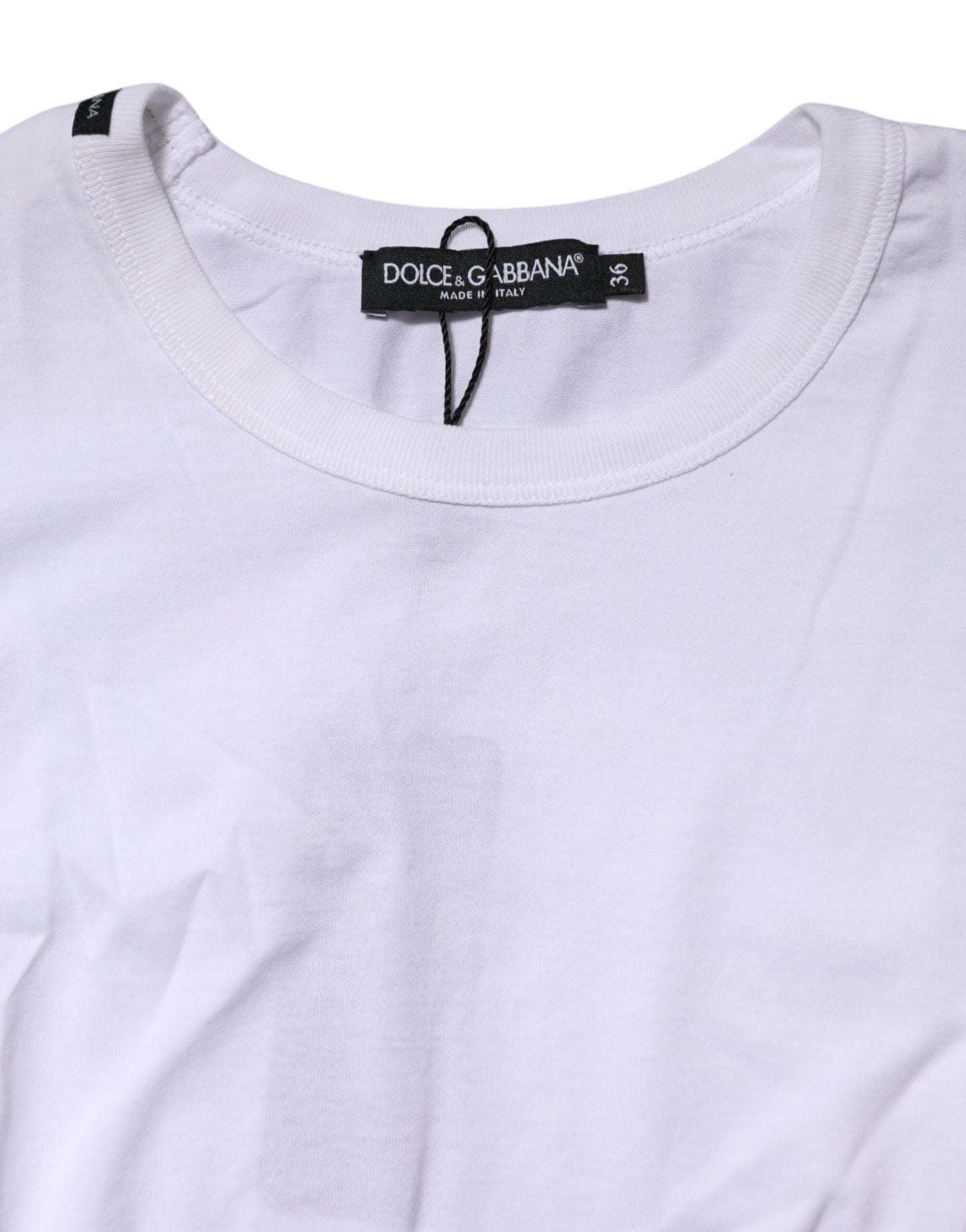 Dolce & Gabbana – Weißes, kurzes T-Shirt aus Baumwolle mit Rundhalsausschnitt