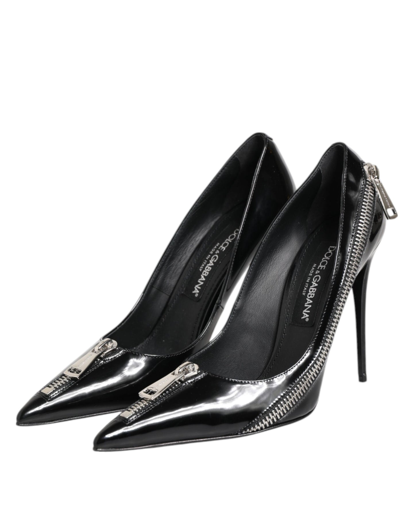 Dolce & Gabbana Schwarze Lackleder Reißverschluss Heels Pumps Schuhe