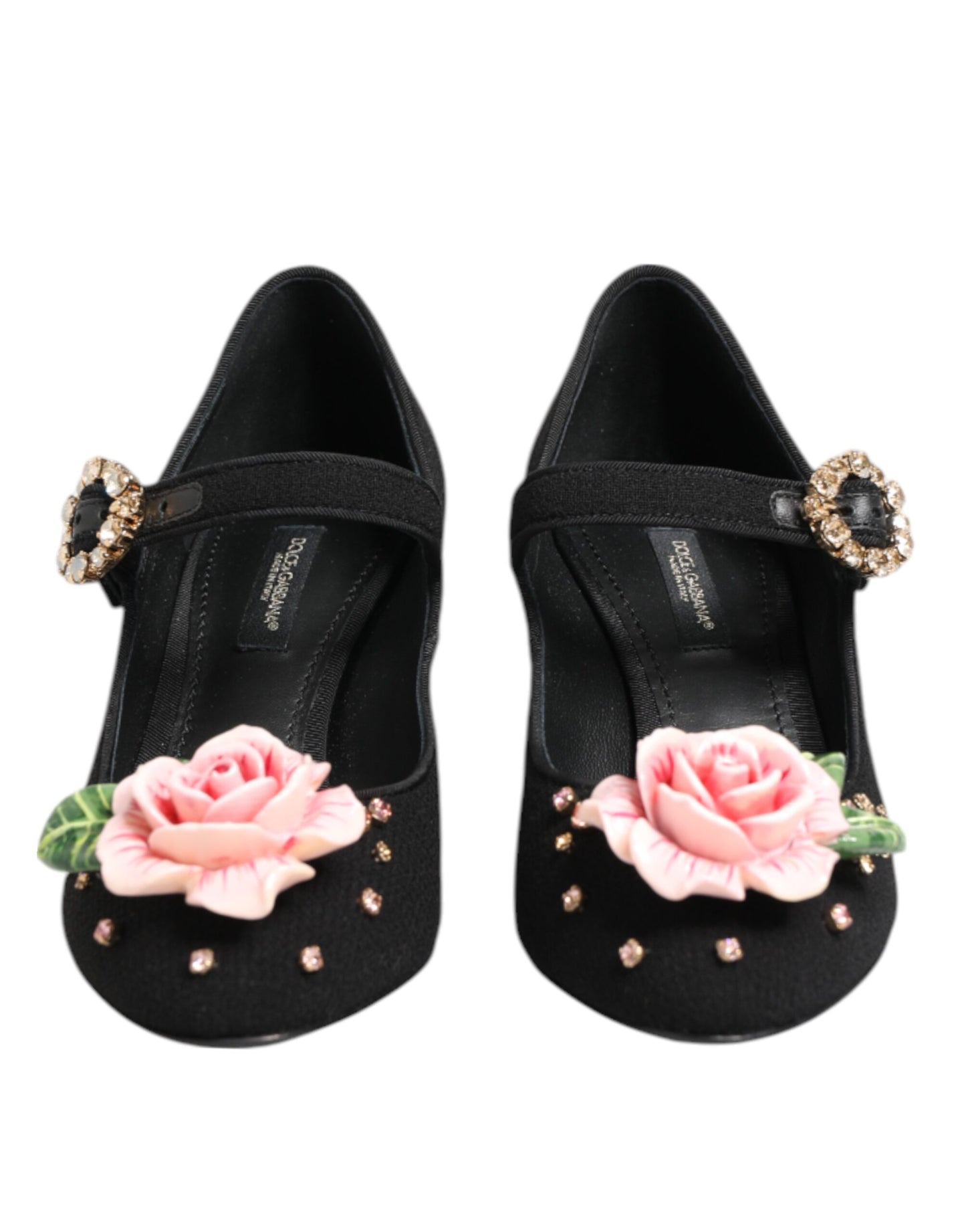 Dolce & Gabbana – Schwarze Mary-Jane-Schuhe mit Blumen- und Kristallverzierung