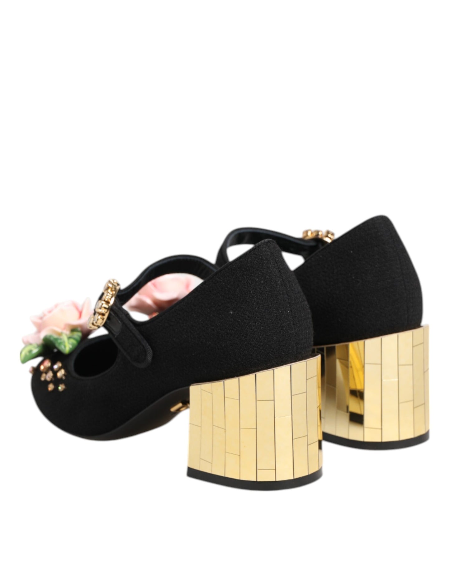 Dolce & Gabbana – Schwarze Mary-Jane-Schuhe mit Blumen- und Kristallverzierung
