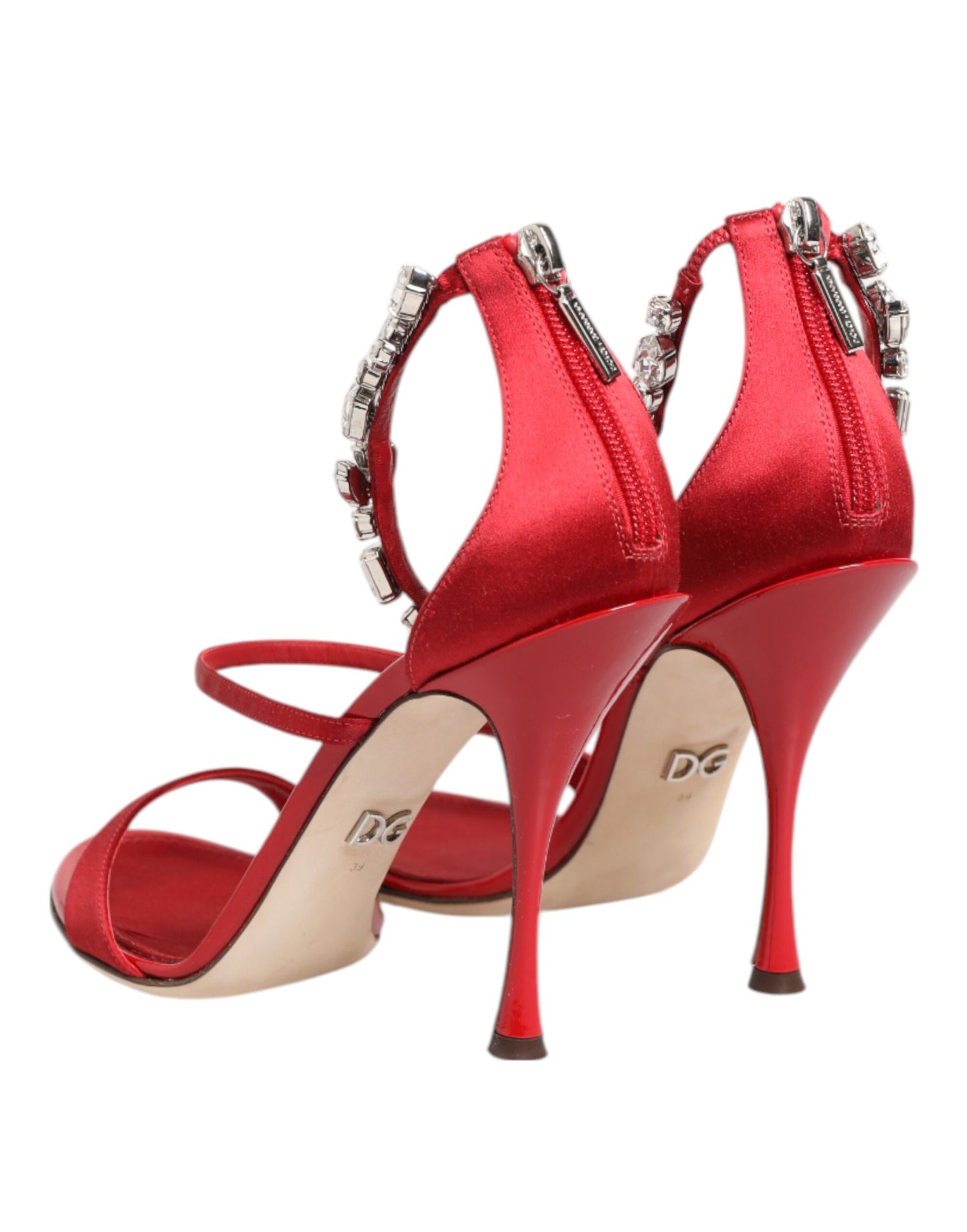 Dolce & Gabbana Rote Satin Kristalle Keira Sandalen Heels Schuhe