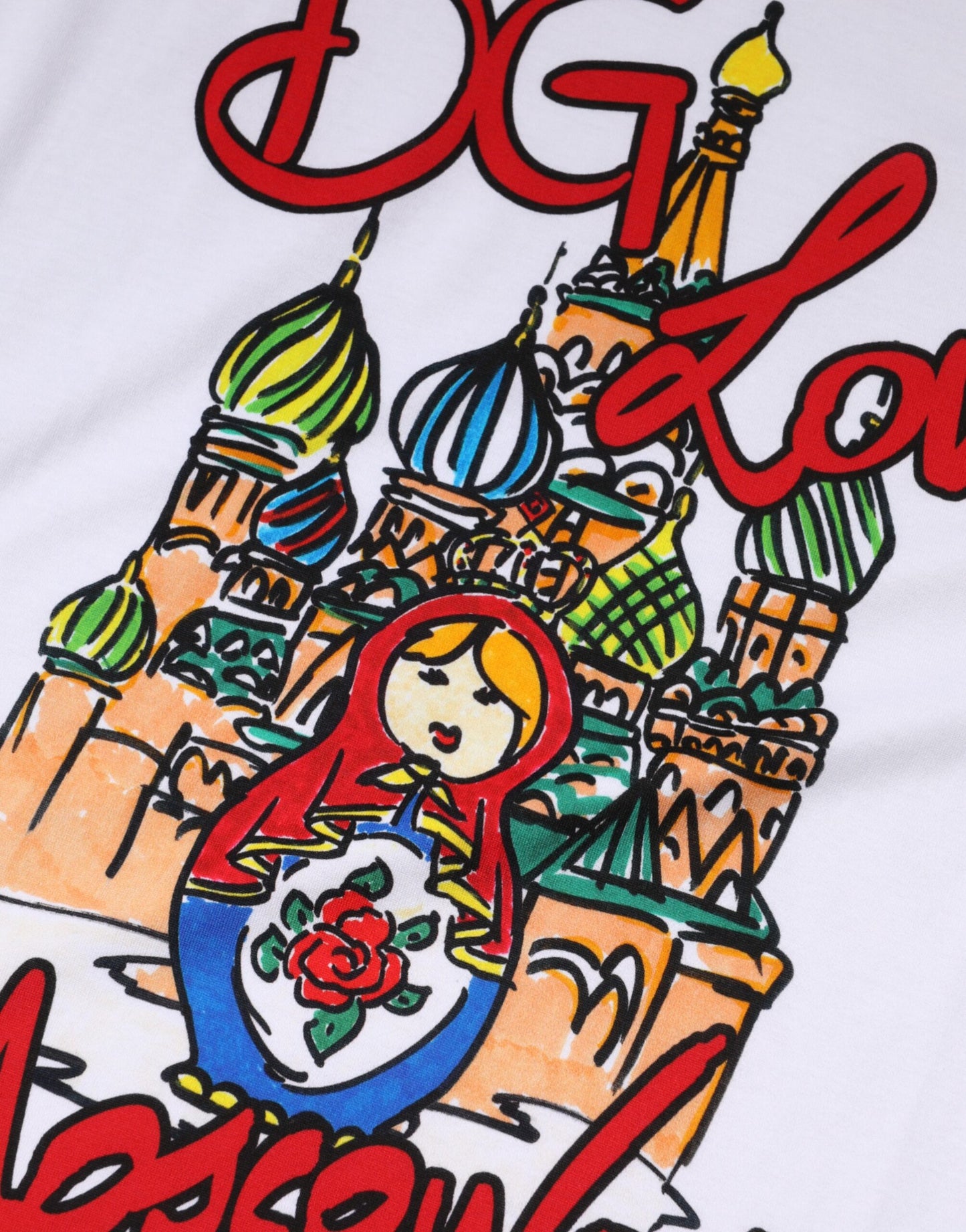 Dolce & Gabbana – Weißes T-Shirt aus Baumwolle mit Rundhalsausschnitt „DG Loves Moscow“