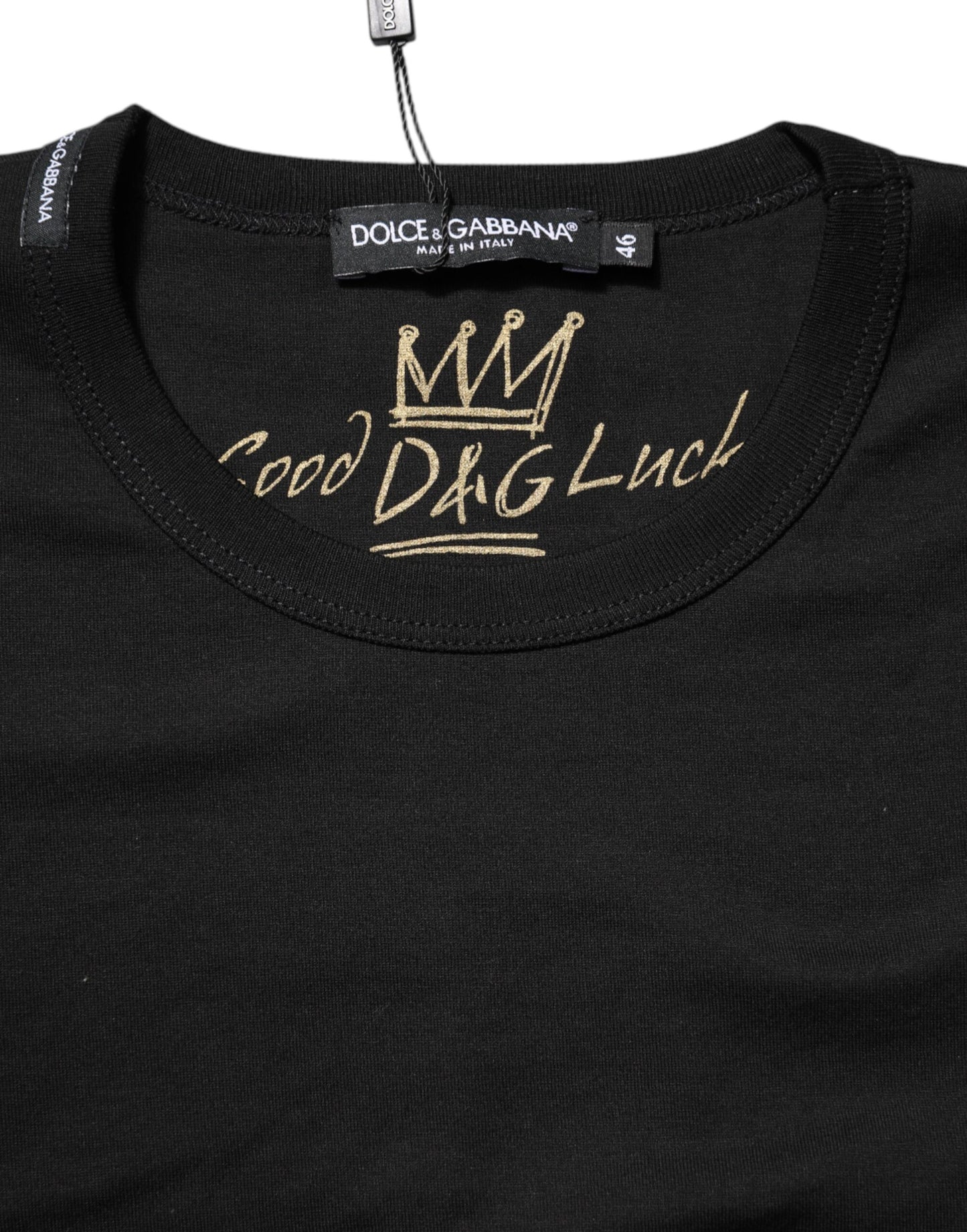 Dolce & Gabbana – T-Shirt „Goodluck Tee“ aus schwarzer Baumwolle mit Rundhalsausschnitt