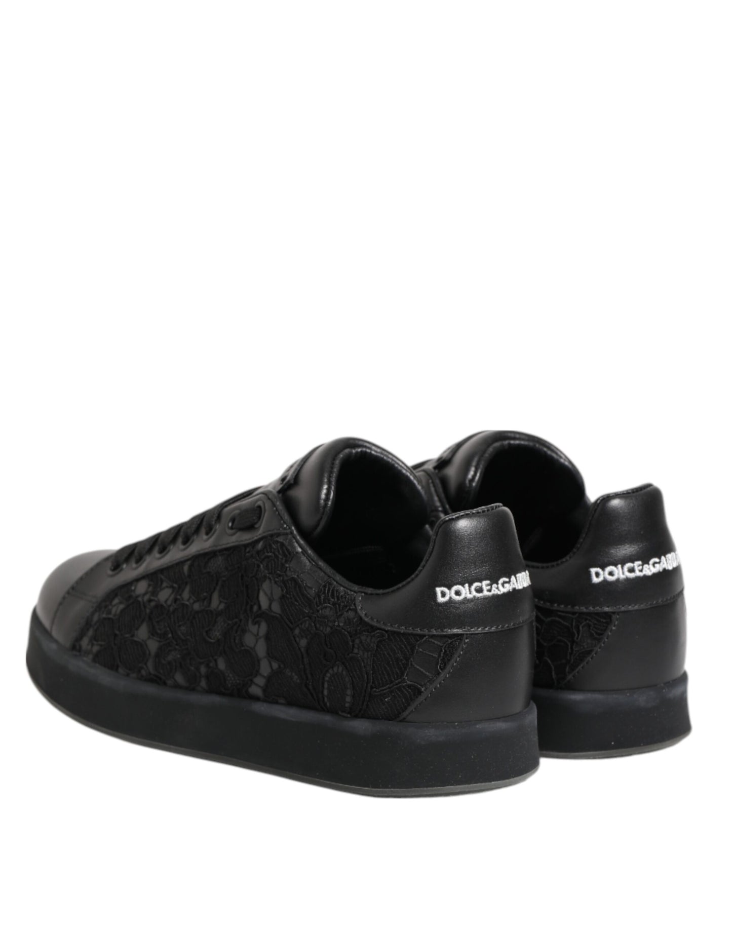 Dolce & Gabbana Schwarze Sneakers mit Blumenspitze