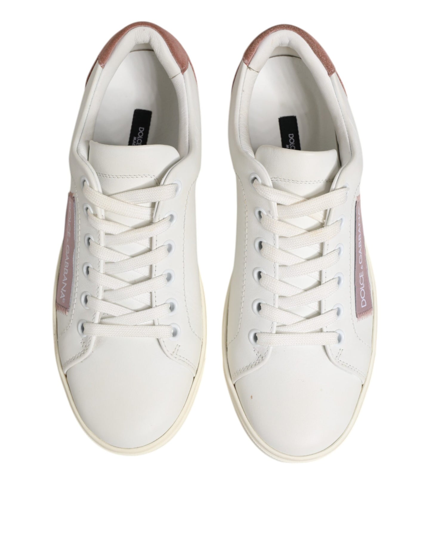 Dolce & Gabbana Weiß Rosa Leder Low Top Sneakers Schuhe