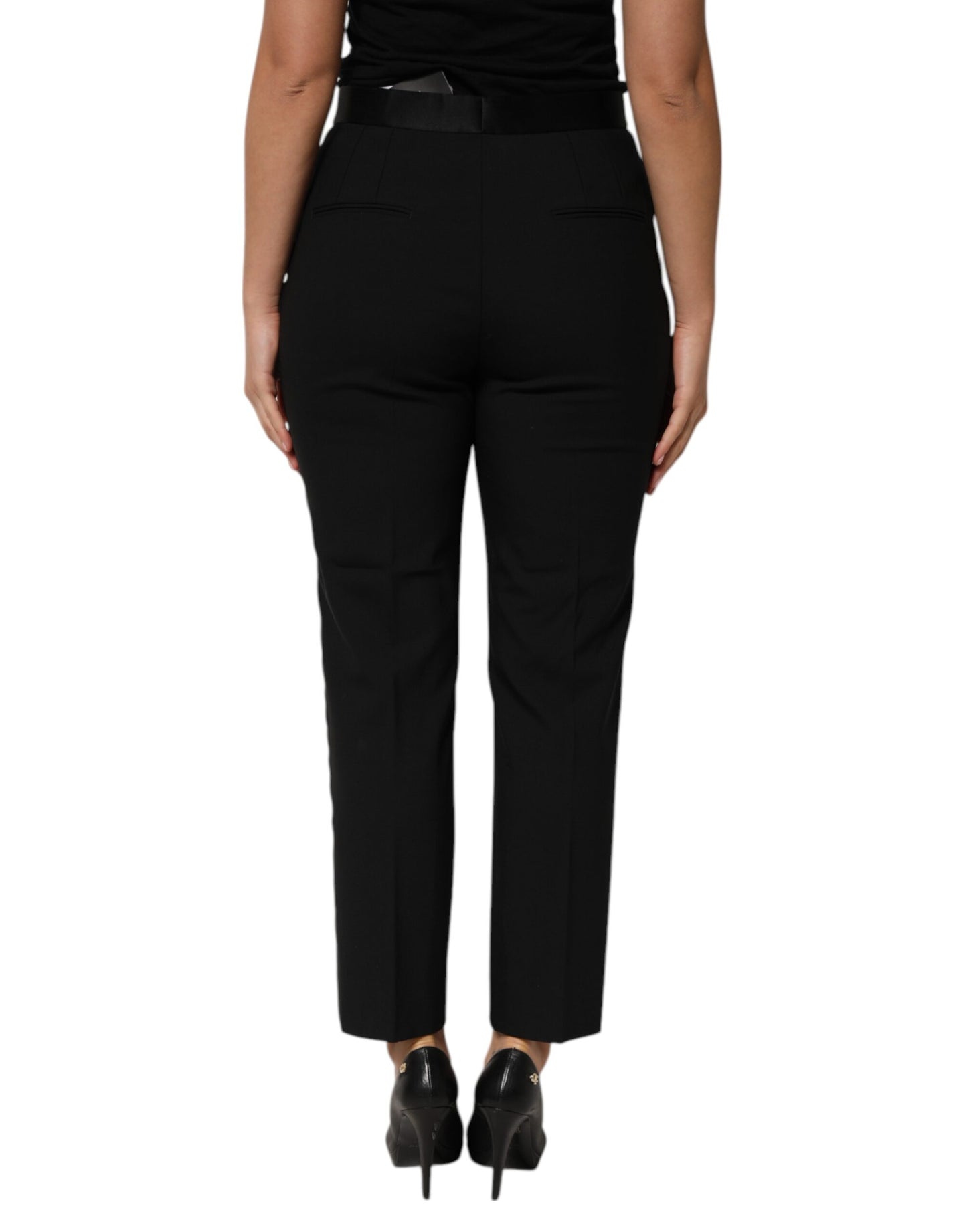Dolce & Gabbana – Schwarze, hoch taillierte, konisch zulaufende Wollhose