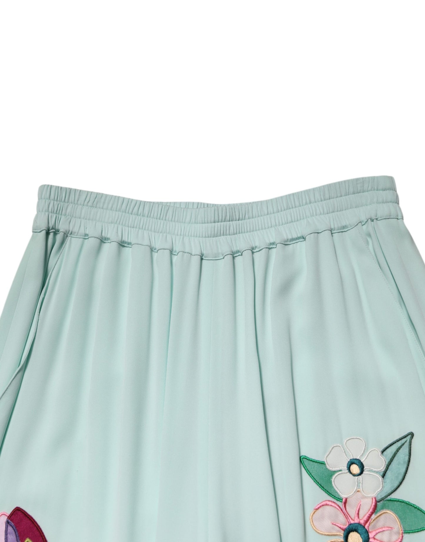 Dolce & Gabbana, grüne, gerade Pyjamahose mit Strumpfband und Blumenmuster