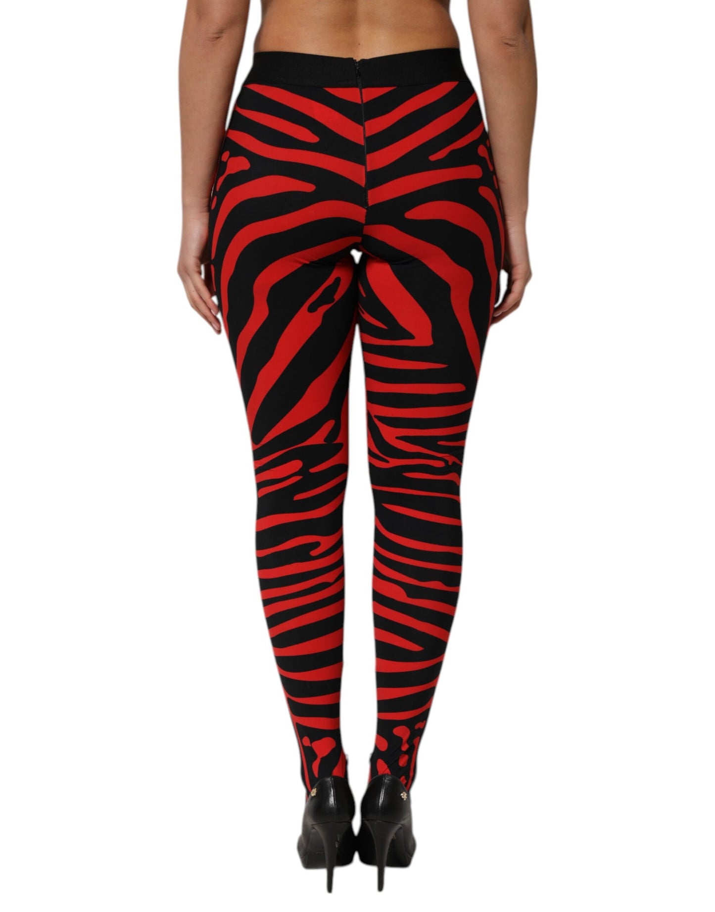 Dolce & Gabbana – Leggings mit Logo-Taille aus Nylon in Schwarz und Rot