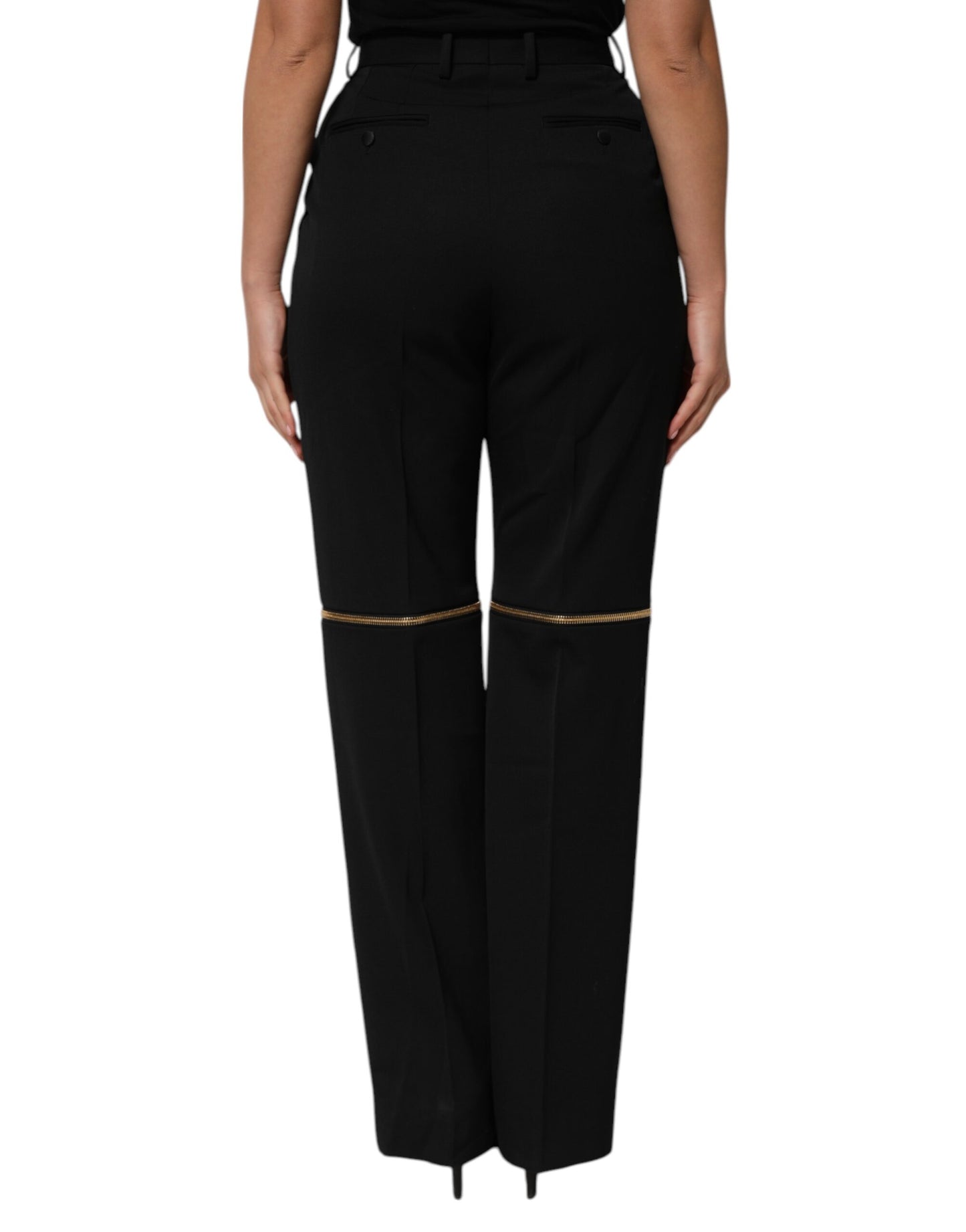 Dolce & Gabbana – Schwarze Wollhose mit geradem Bein und Reißverschlussdetail