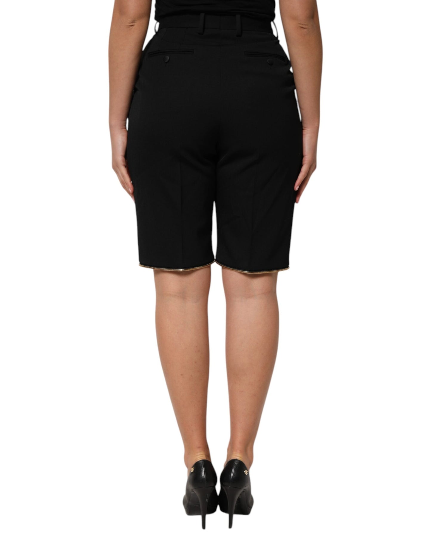Dolce & Gabbana – Schwarze Wollhose mit geradem Bein und Reißverschlussdetail