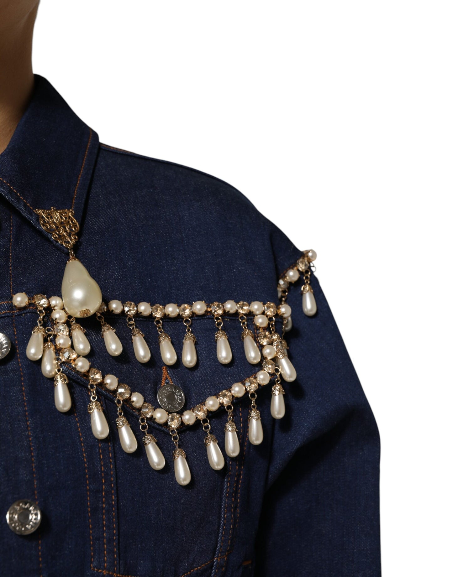 Dolce & Gabbana – Blaue Jacke aus Baumwoll-Denim mit Kristallverzierung