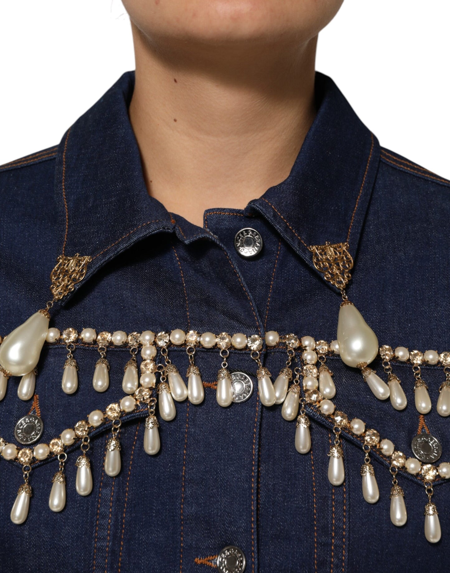 Dolce & Gabbana – Blaue Jacke aus Baumwoll-Denim mit Kristallverzierung