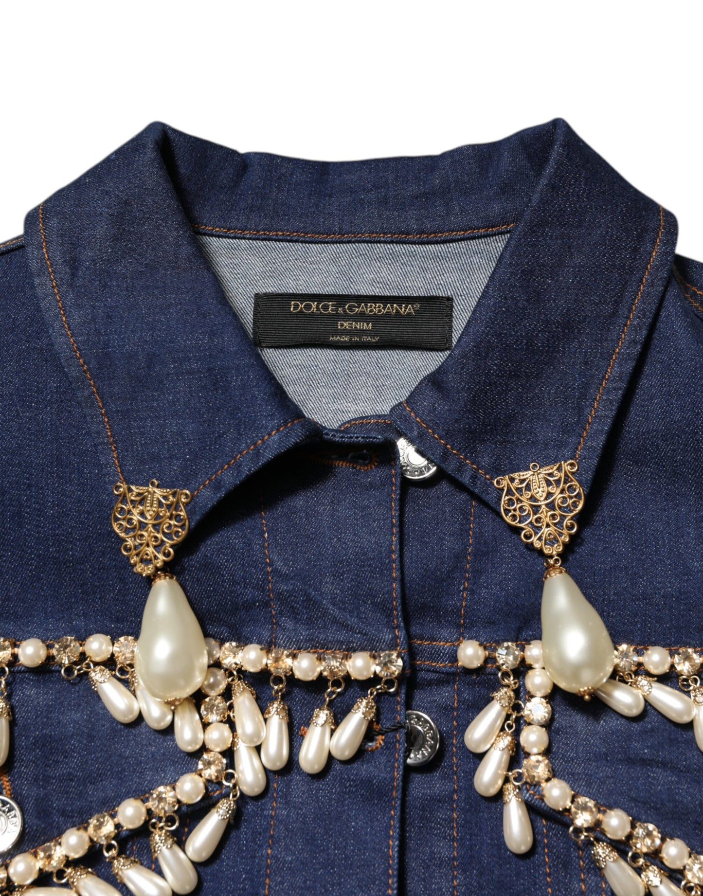 Dolce & Gabbana – Blaue Jacke aus Baumwoll-Denim mit Kristallverzierung