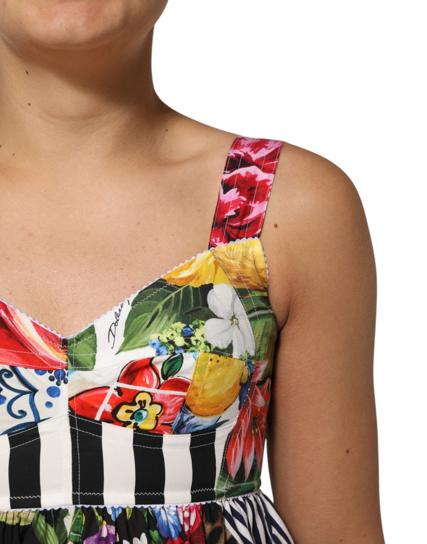 Dolce & Gabbana Mehrfarbiges Patchwork-Minikleid aus Baumwolle im Aline-Stil