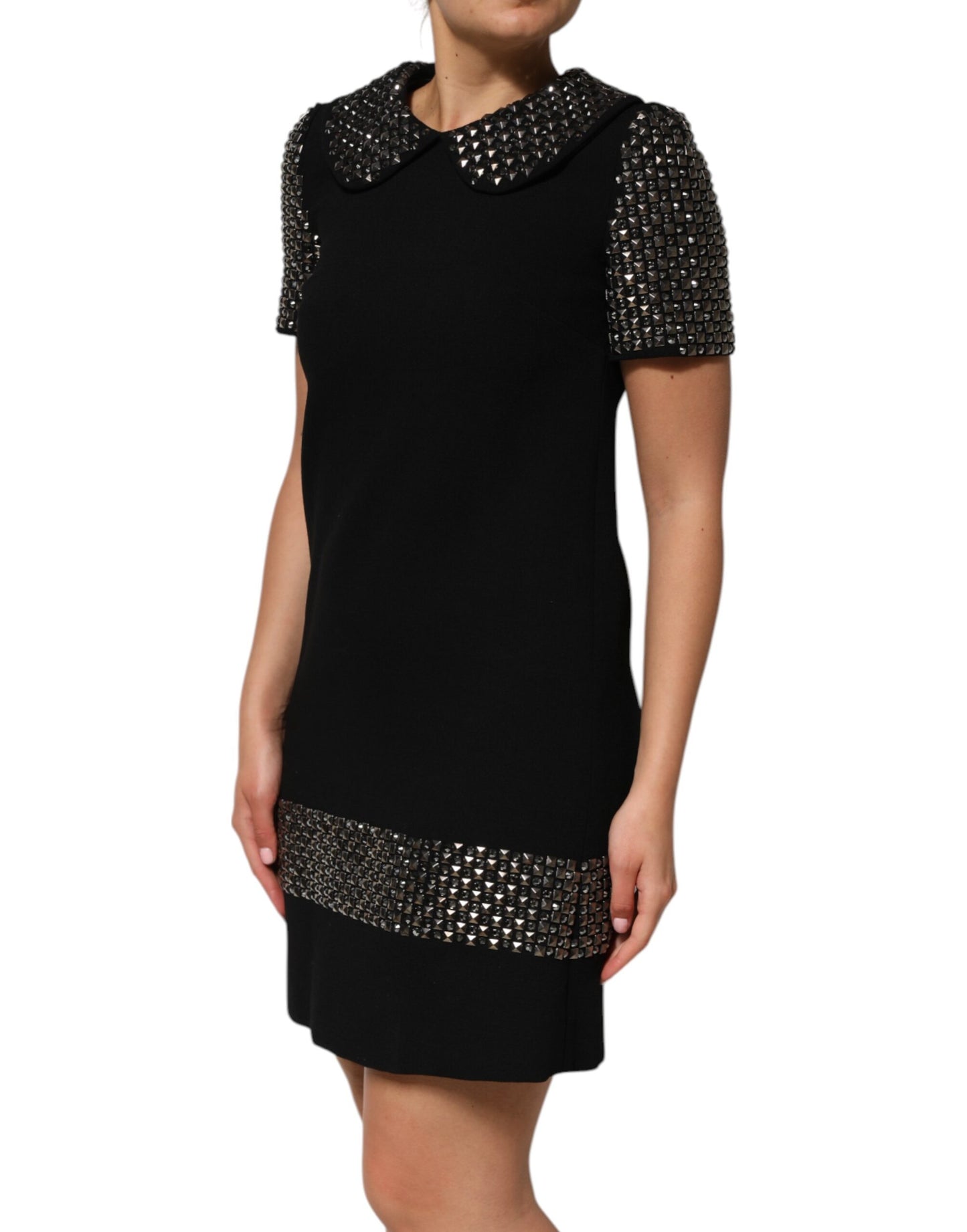 Dolce & Gabbana – Schwarzes Minikleid mit Kristallverzierung und Kragen