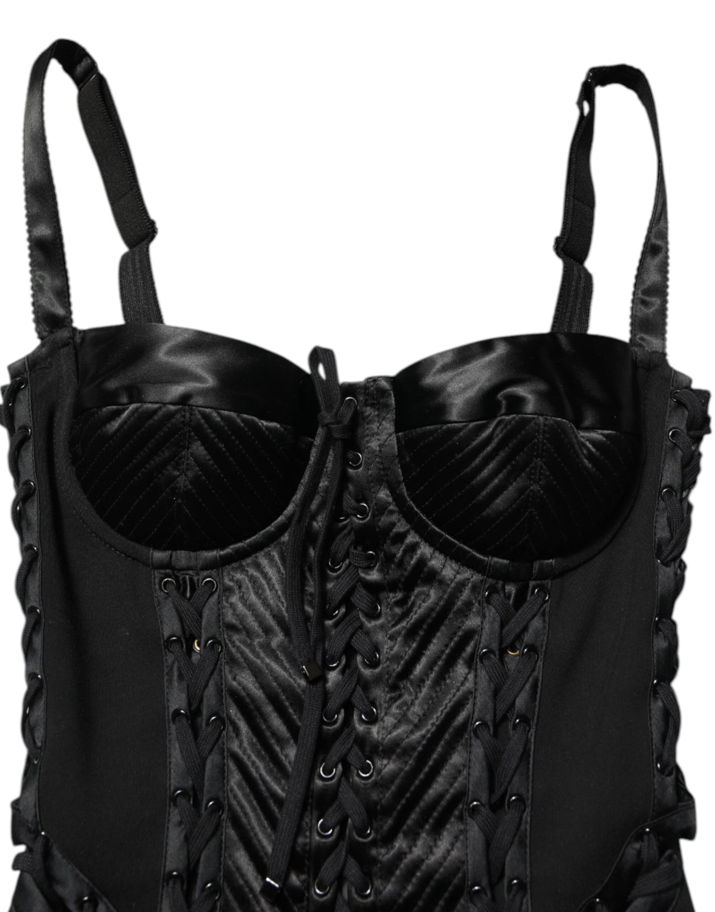 Dolce & Gabbana – Schwarzes, figurbetontes Jumpsuit-Minikleid aus Korsettspitze
