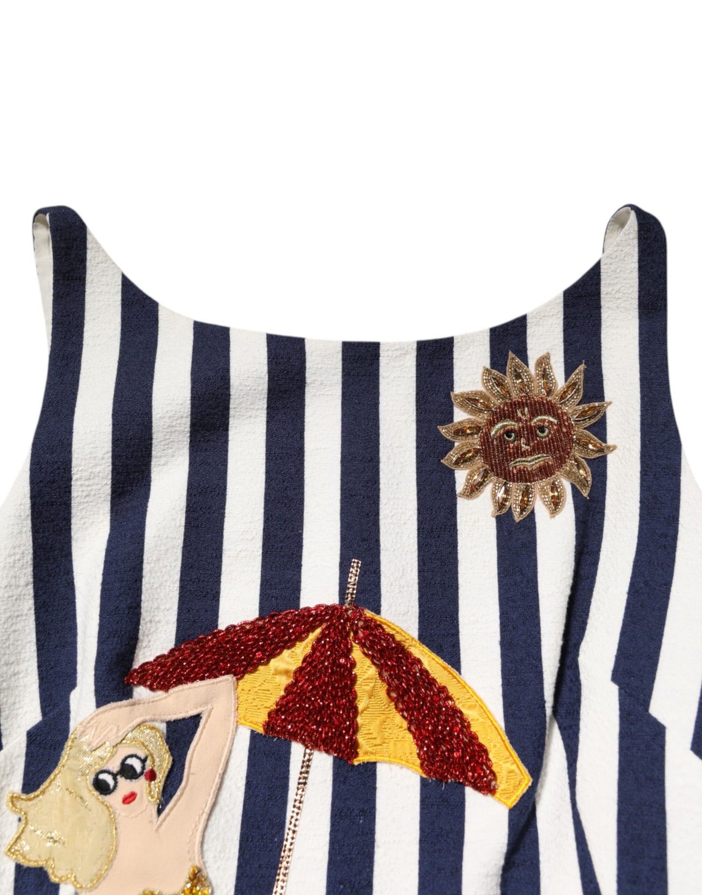 Dolce & Gabbana Blau-weiß gestreiftes, besticktes A-Linien-Kleid