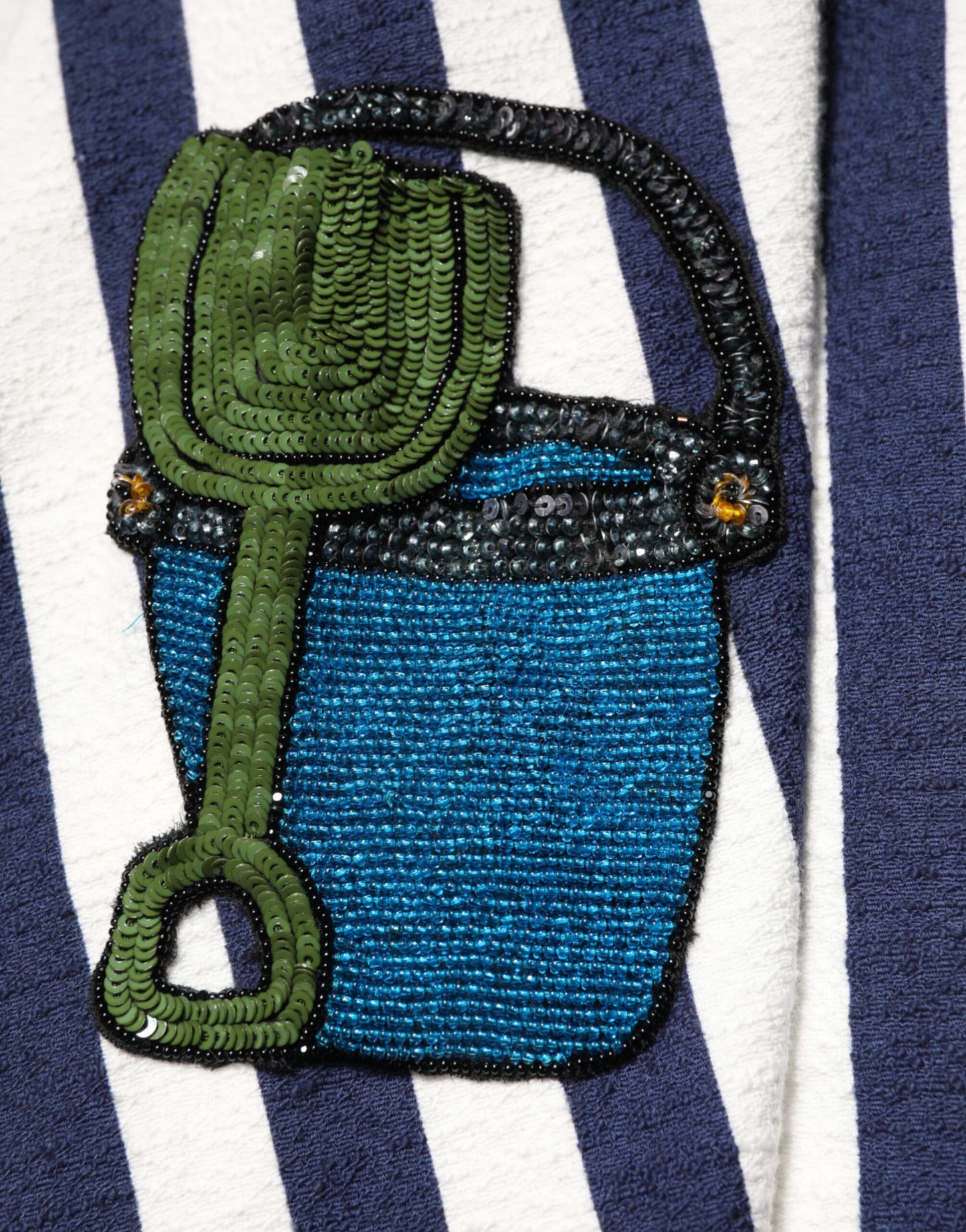 Dolce & Gabbana Blau-weiß gestreiftes, besticktes A-Linien-Kleid