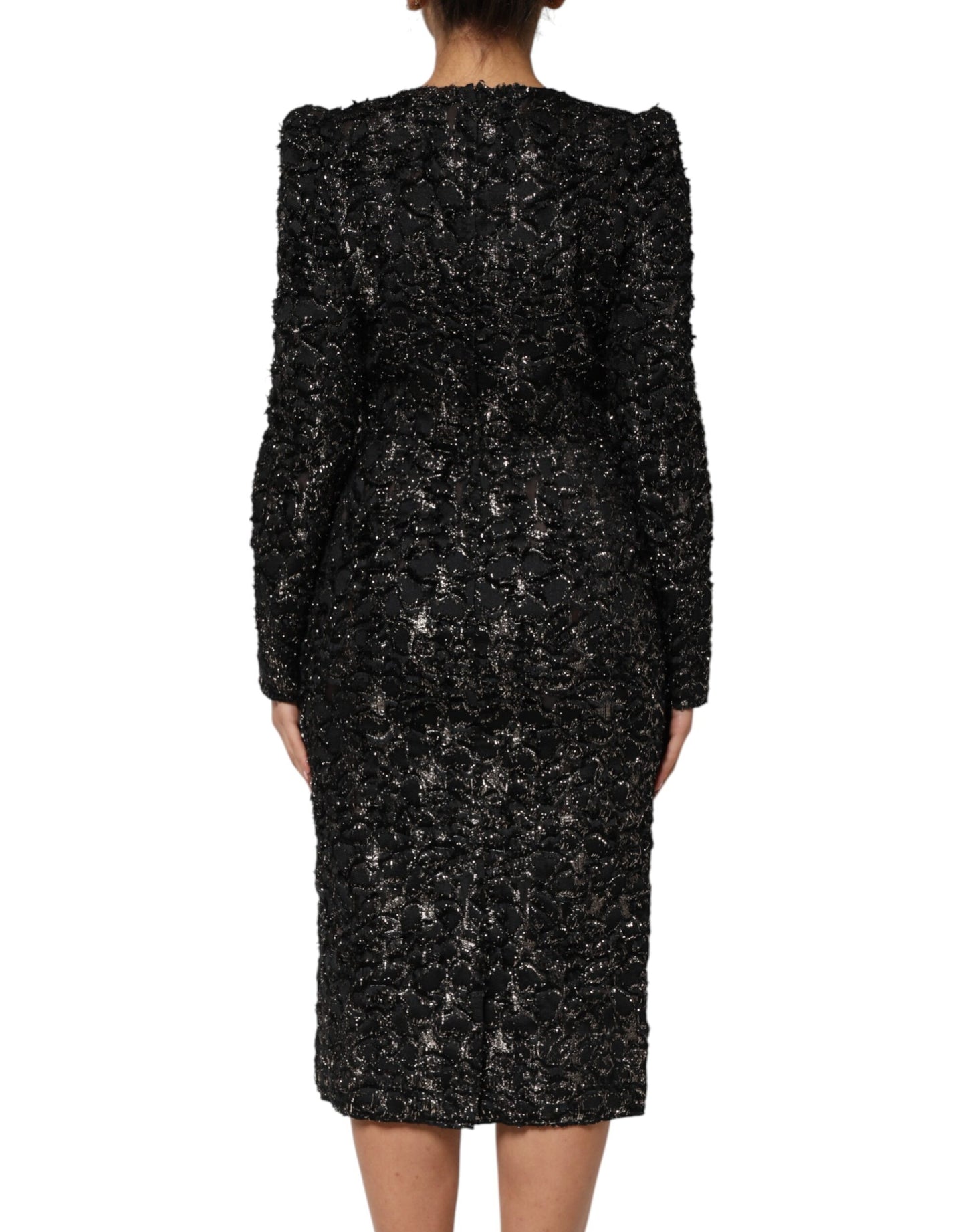 Dolce & Gabbana – Schwarzes Etuikleid aus Bouclé-Tweed mit Pailletten