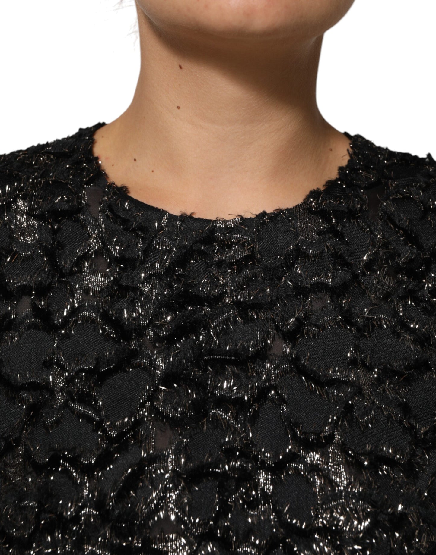 Dolce & Gabbana – Schwarzes Etuikleid aus Bouclé-Tweed mit Pailletten