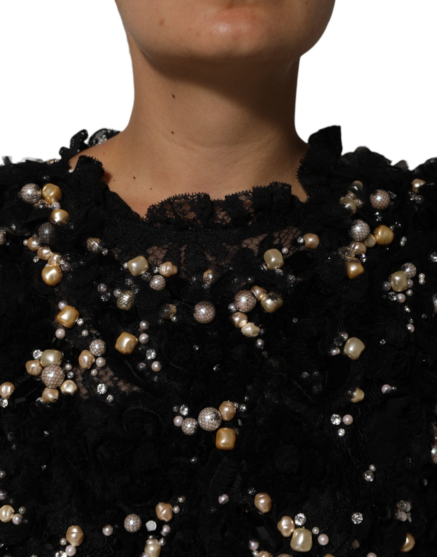 Dolce & Gabbana – Schwarzes Etuikleid aus Viskose mit Perlenverzierung