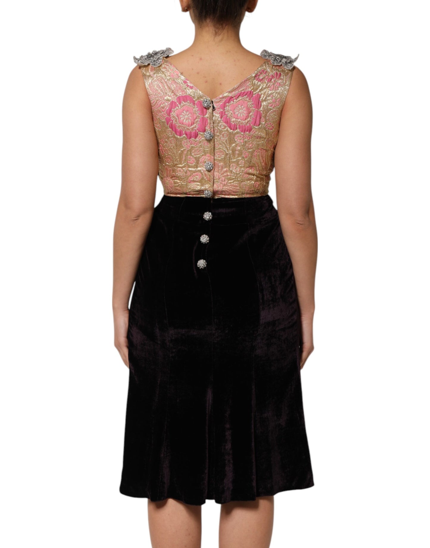 Dolce & Gabbana – A-Linien-Kleid aus schwarzem Samt mit Blumenverzierung