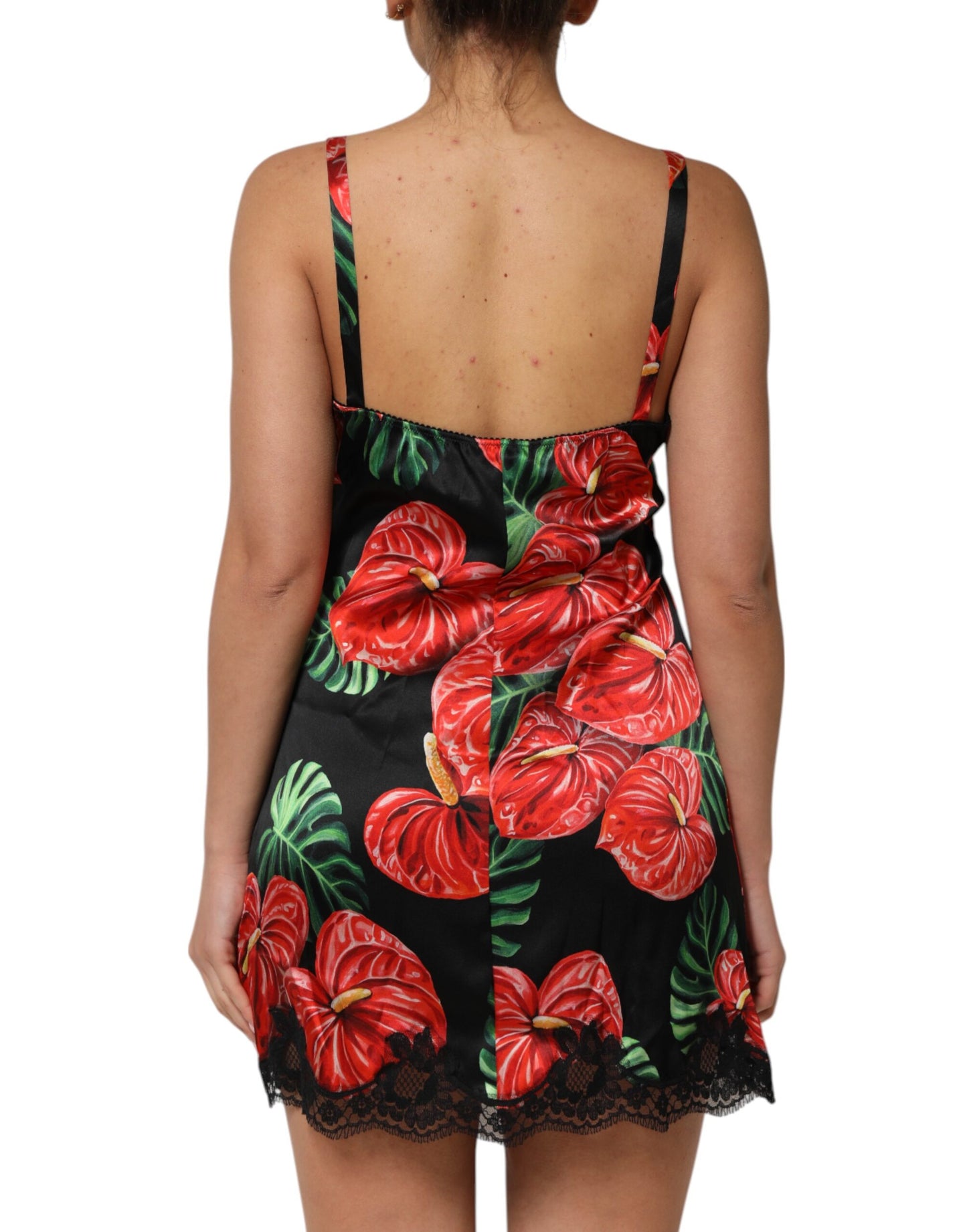 Dolce & Gabbana – Schwarzes Dessous-Unterkleid mit floralem Spitzenbesatz