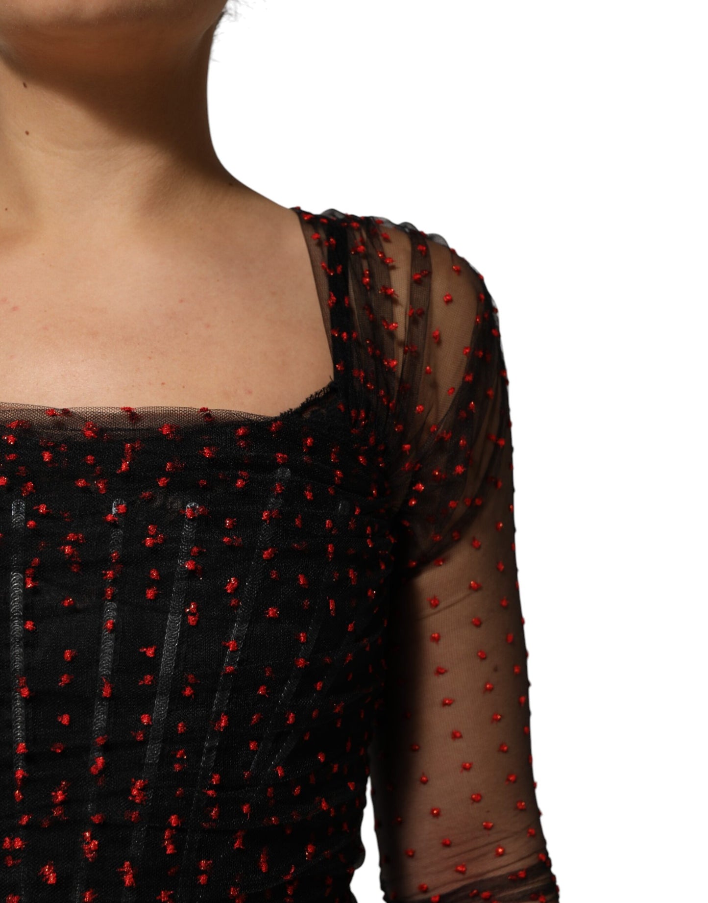 Dolce & Gabbana – Schwarzes, langärmliges Etui-Minikleid mit Spitzenbesatz