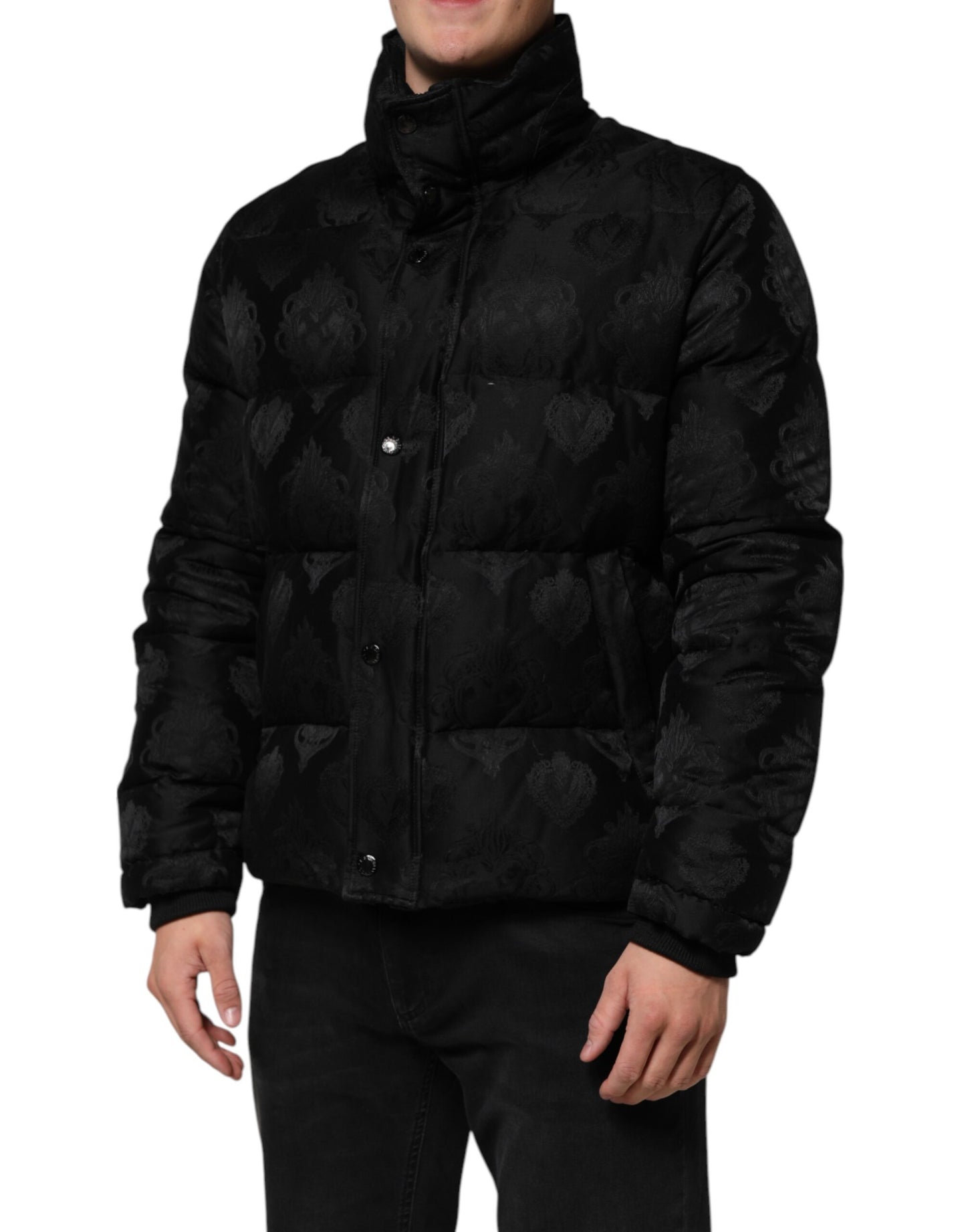 Dolce & Gabbana – Schwarze, gesteppte Bomberjacke aus Jacquard