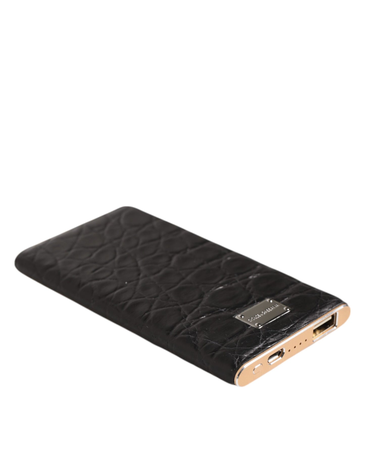 Dolce & Gabbana Schwarzes Leder Exotic Skin 3000mAh Power Bank Ladegerät USB