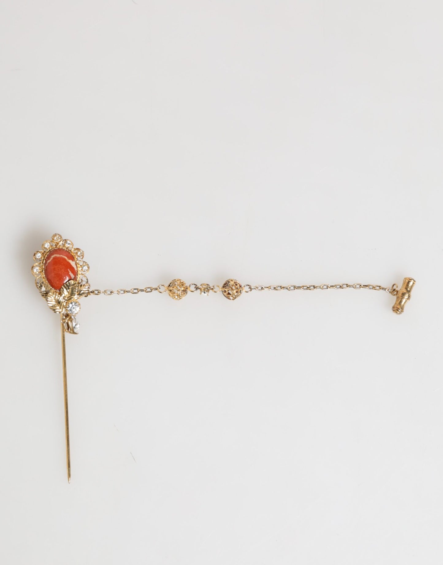 Dolce & Gabbana Gold Messing Kristall Kette 925 Sterling Silber Pin Brosche