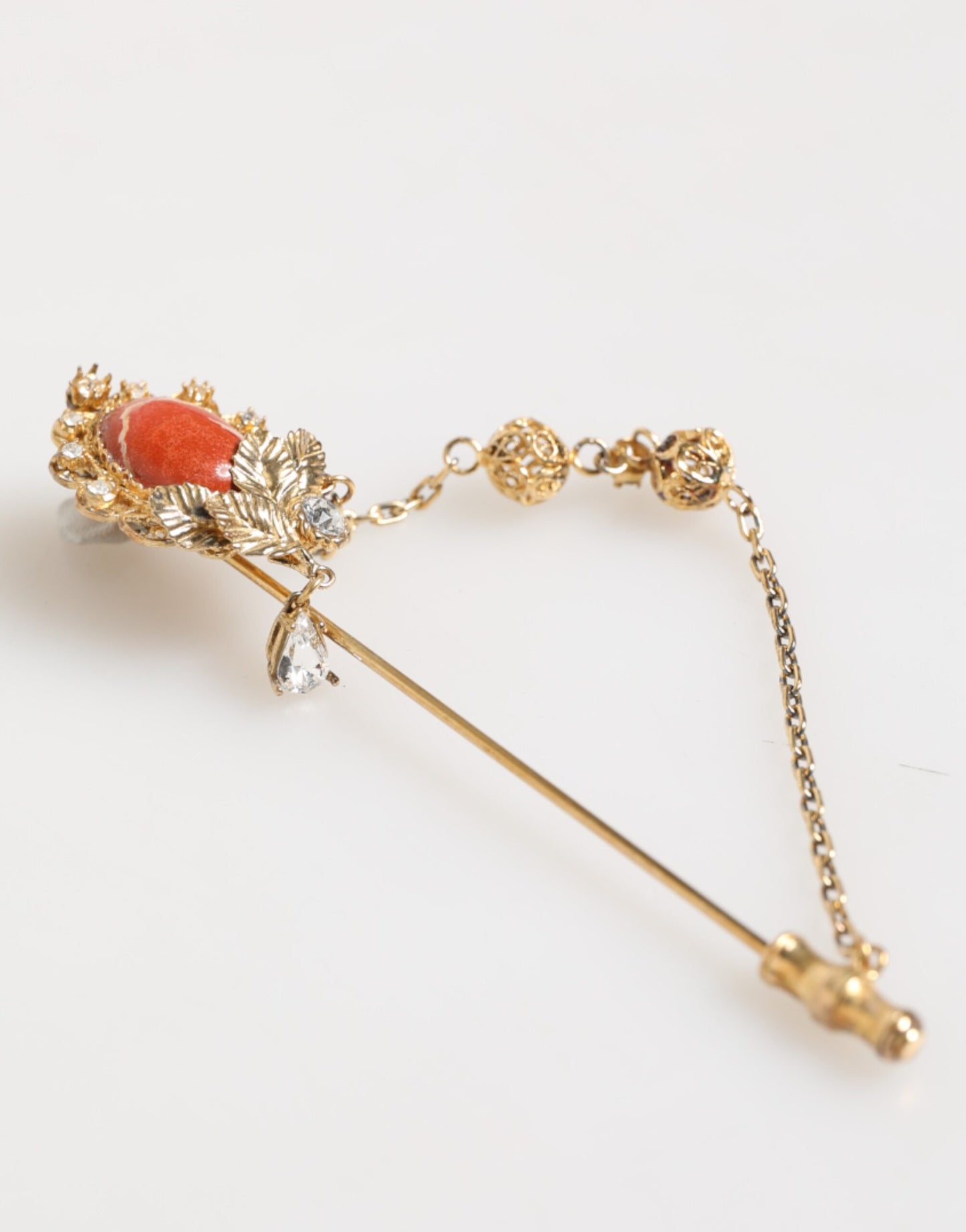 Dolce & Gabbana Gold Messing Kristall Kette 925 Sterling Silber Pin Brosche