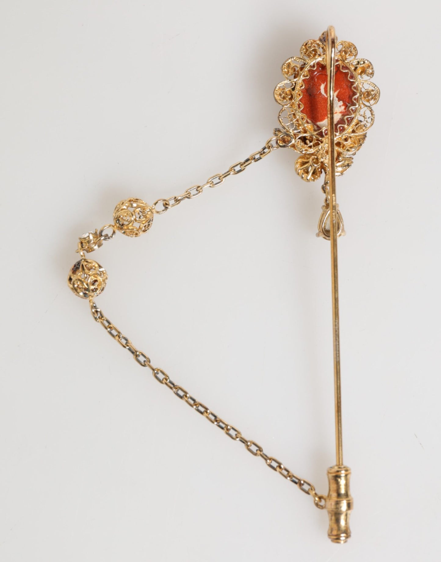 Dolce & Gabbana Gold Messing Kristall Kette 925 Sterling Silber Pin Brosche