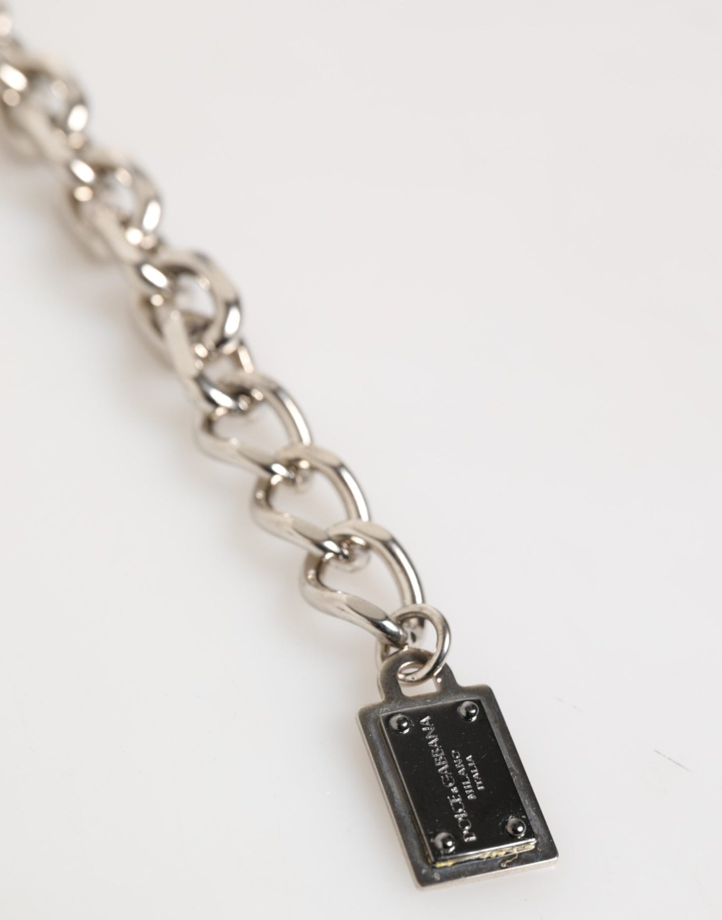 Dolce & Gabbana Silberkette Messing Perlen Karabinerverschluss Logo Herren Armband