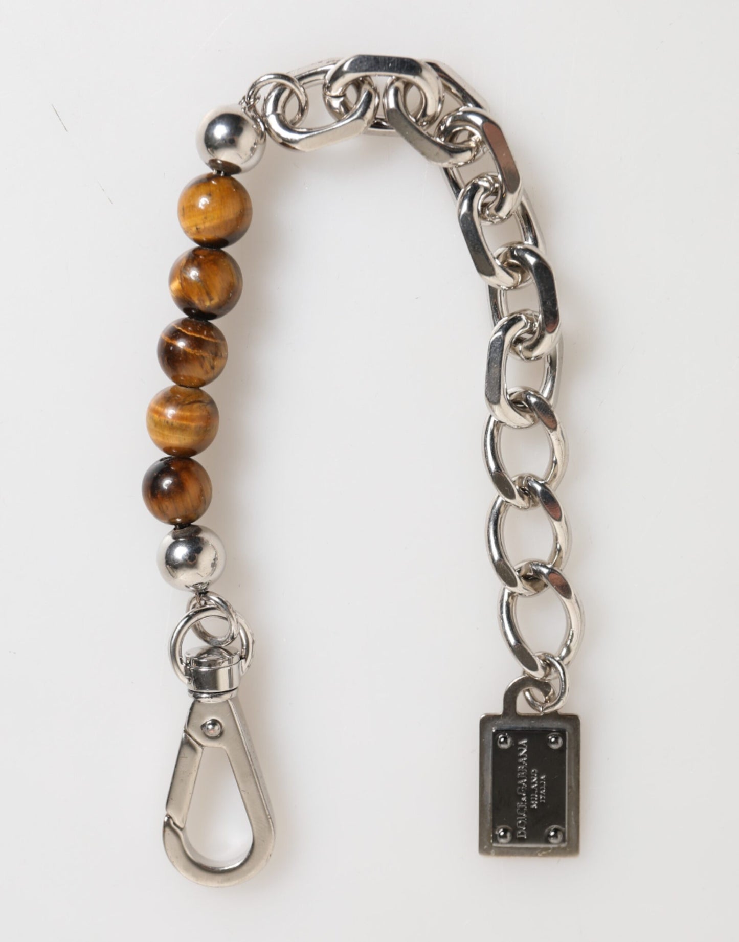Dolce & Gabbana Silberkette Messing Perlen Karabinerverschluss Logo Herren Armband