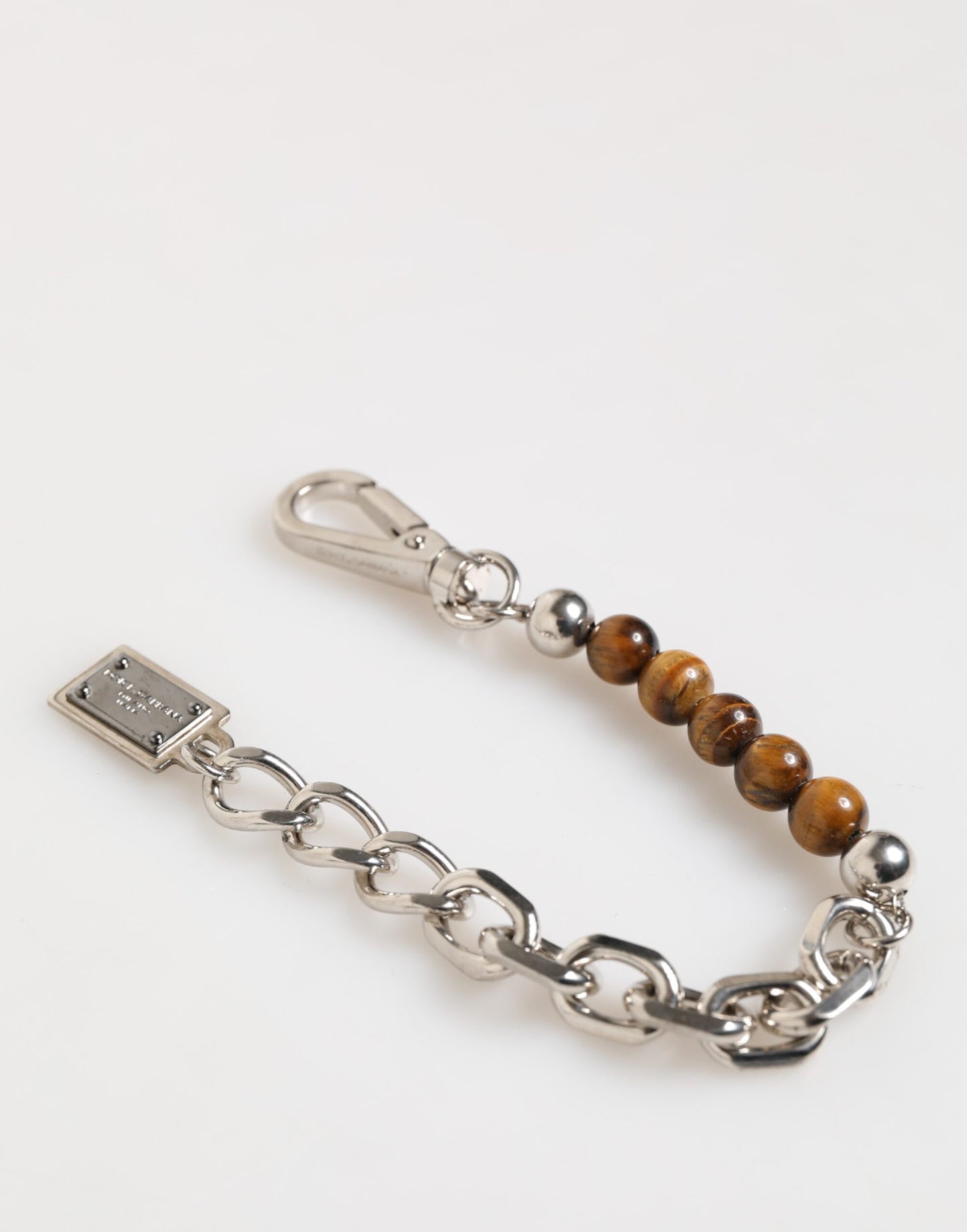 Dolce & Gabbana Silberkette Messing Perlen Karabinerverschluss Logo Herren Armband