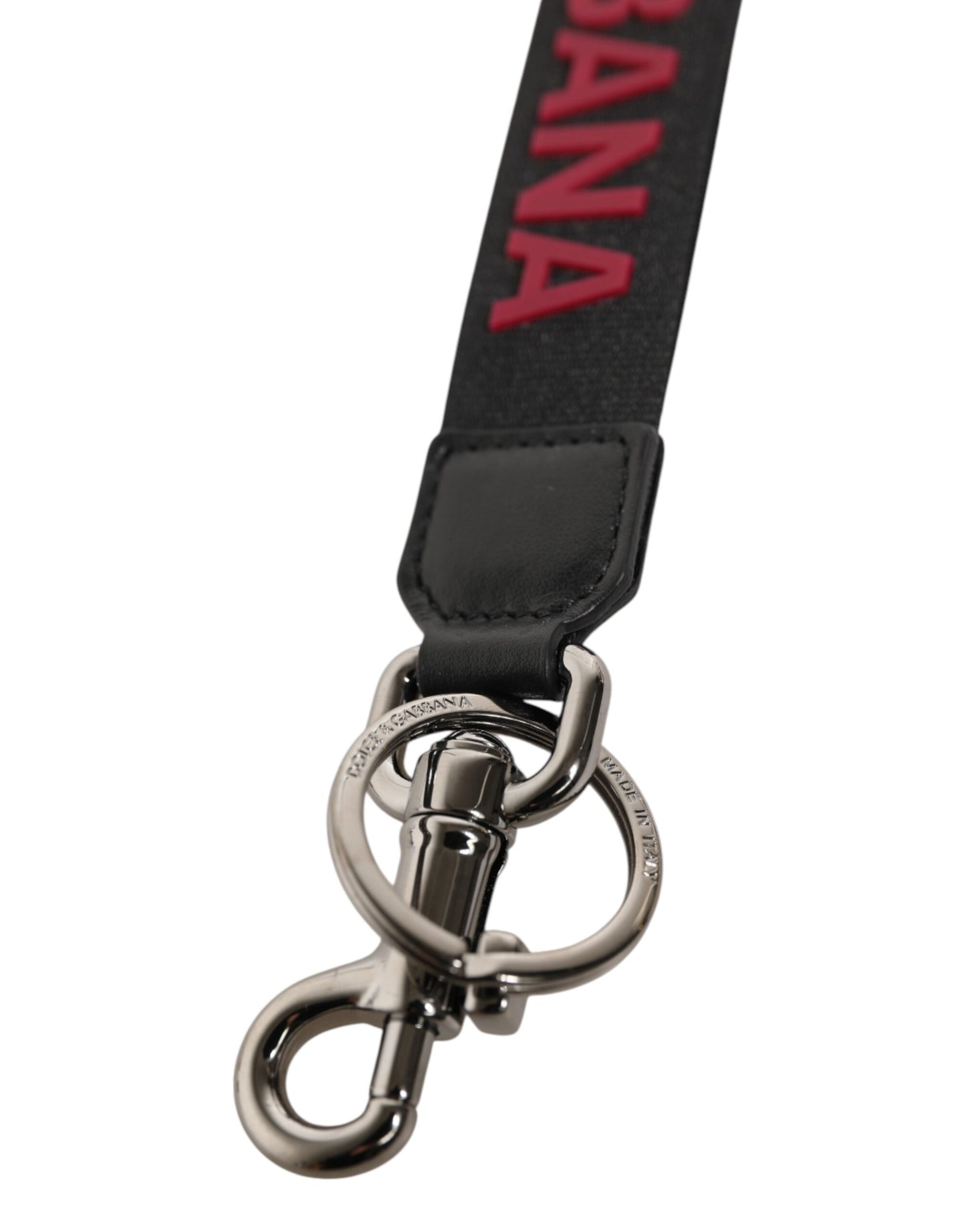 Dolce & Gabbana Schwarz Rot DG Logo Polyester Silber Männer Schlüsselanhänger