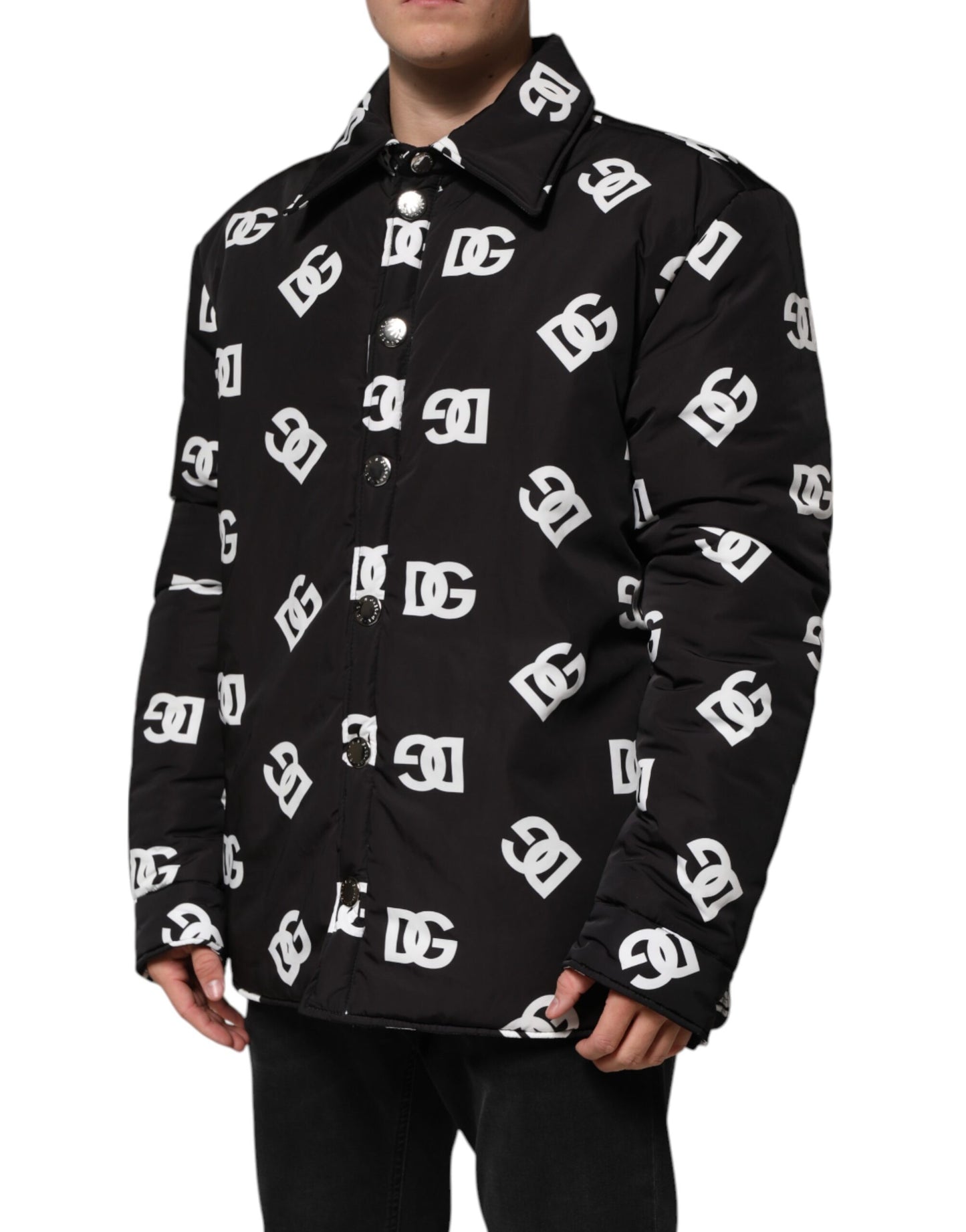Dolce & Gabbana – Schwarze Windjacke aus Nylon mit DG-Monogramm