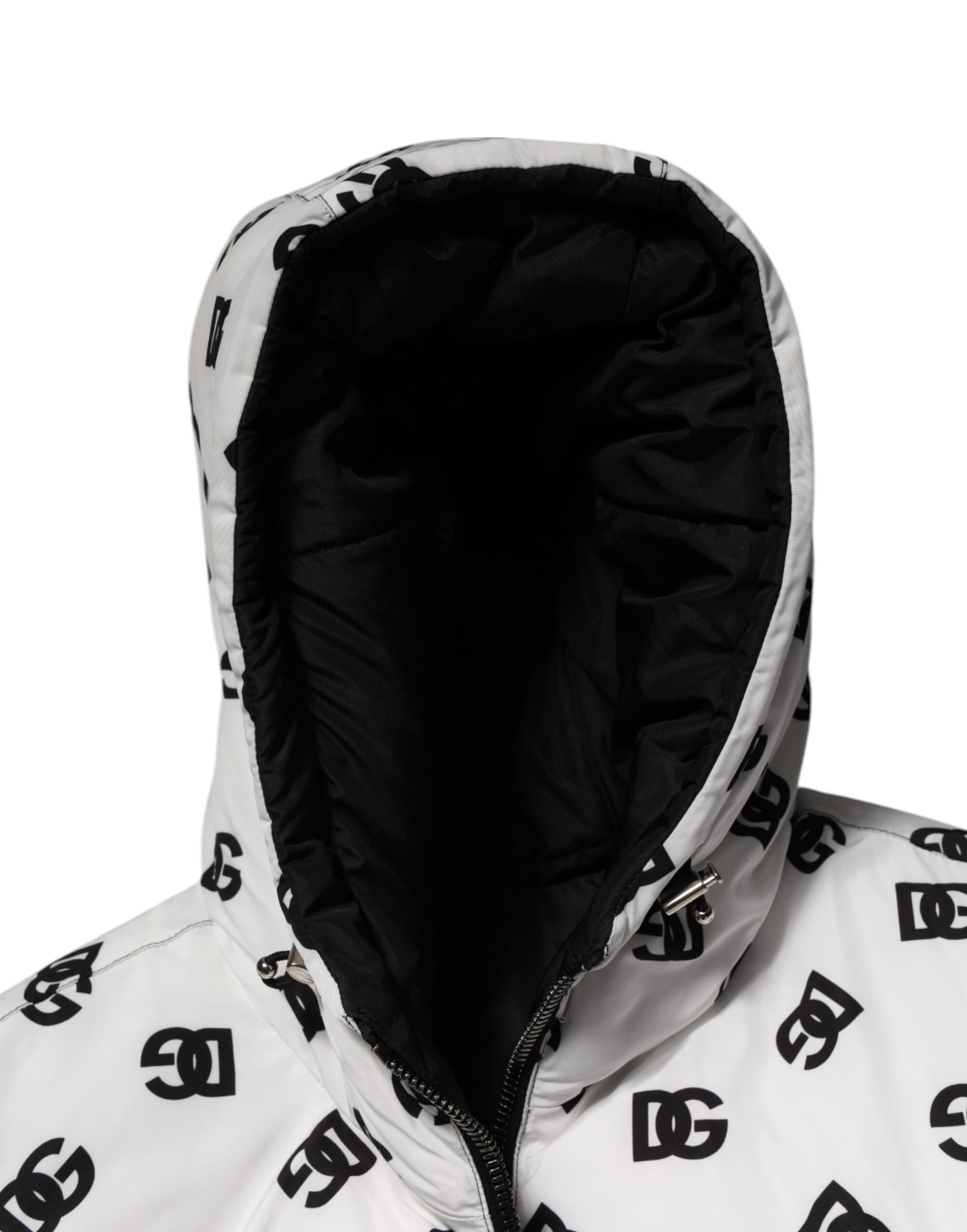 Dolce & Gabbana – Weiße Pufferjacke mit DG-Monogramm und Kapuze